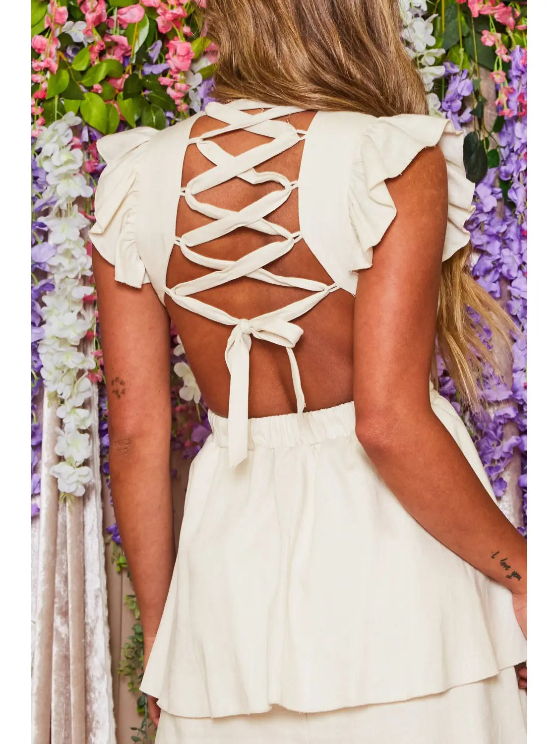 Short Sleeve Cutout Lace Up Open Back Mini Dress