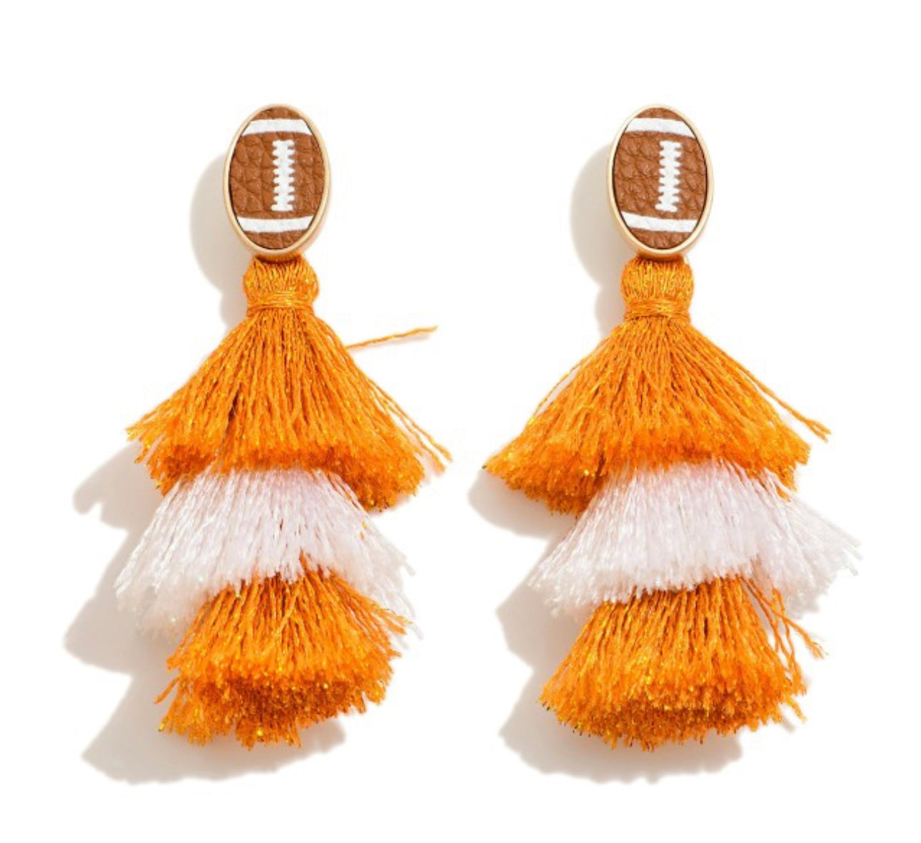 Orange and White Football Tassel Earrings
