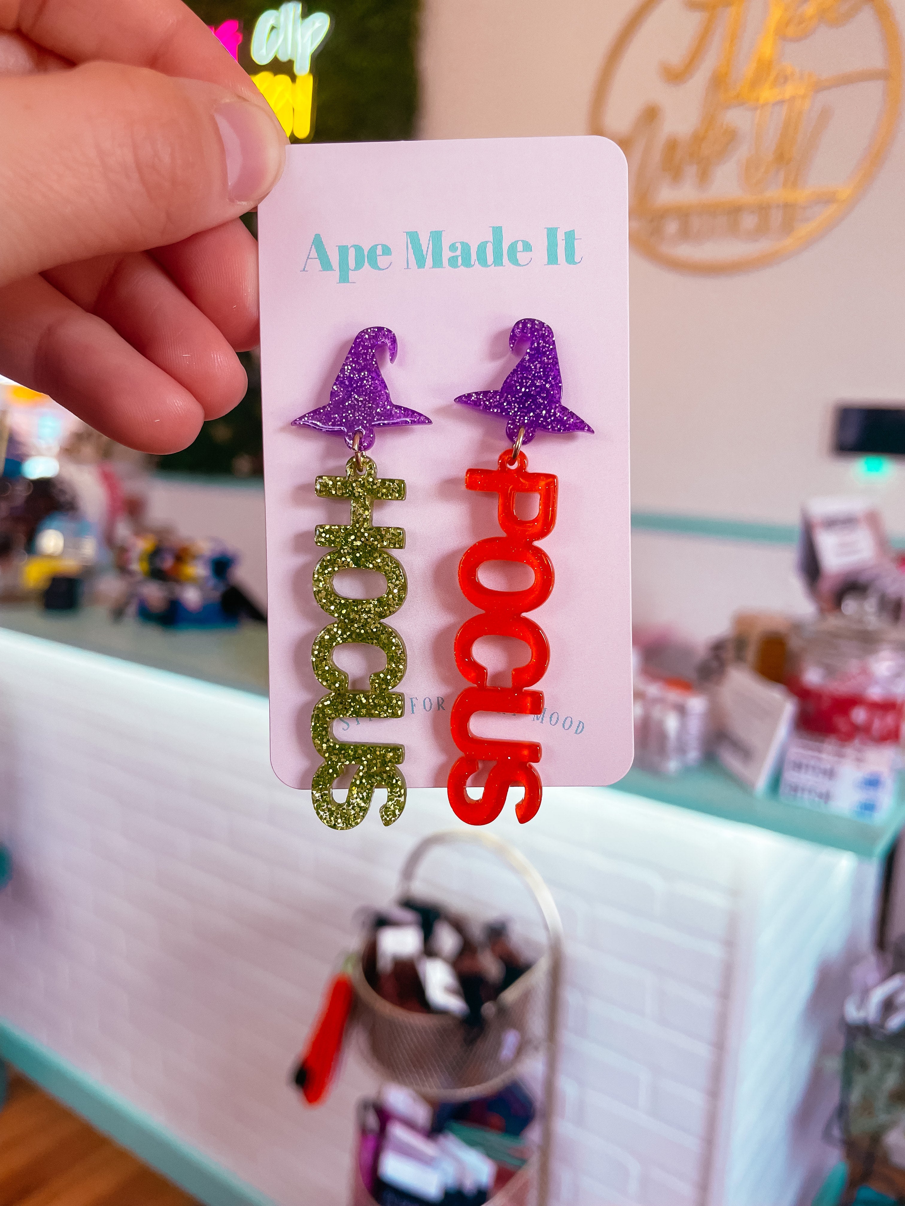 Green and Orange Hocus Pocus Dangle Earrings