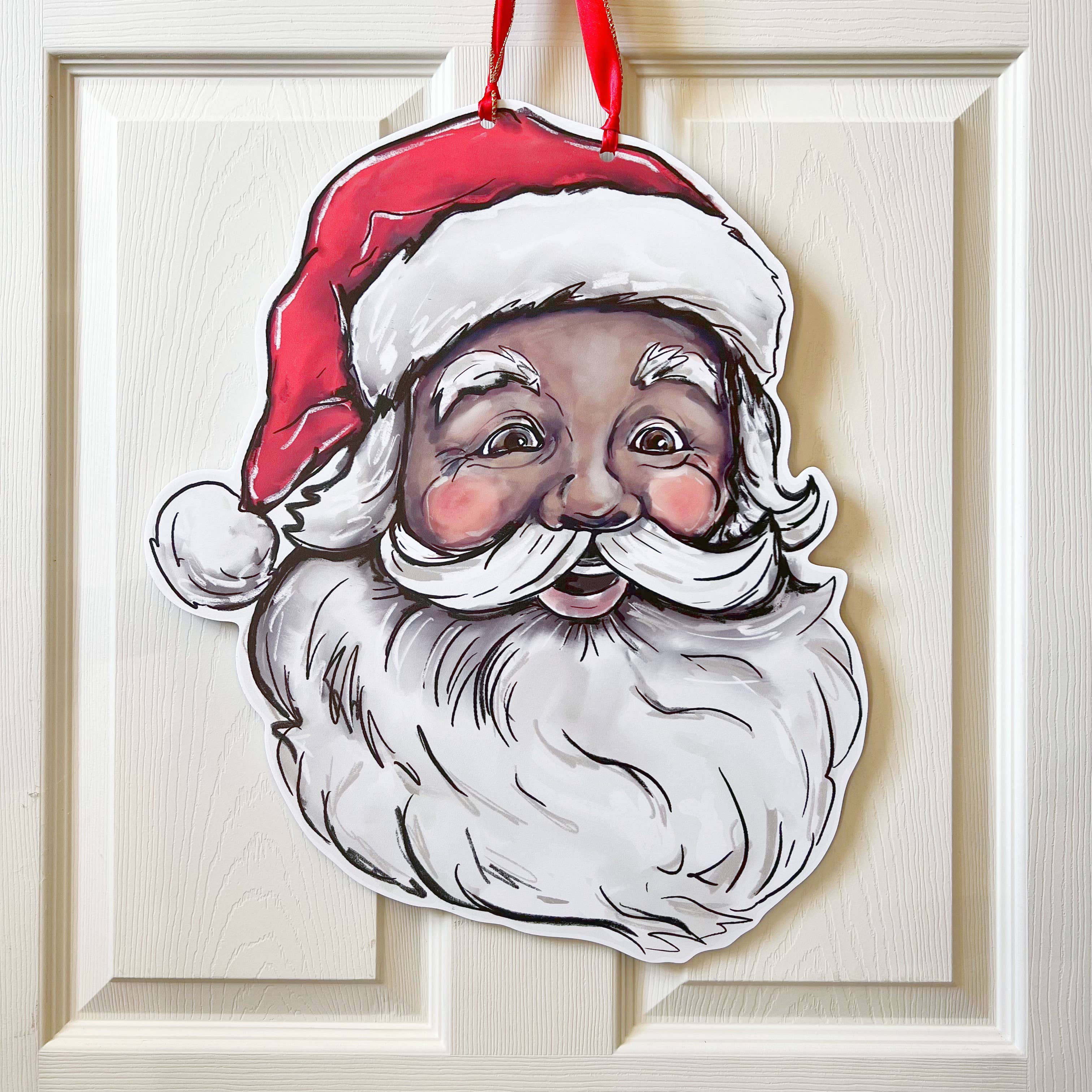 Vintage Jolly Santa Door Hanger -Christmas Holiday Door Sign