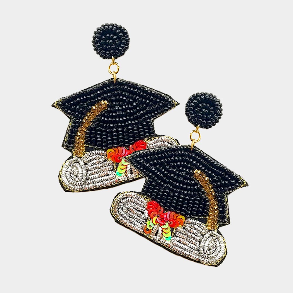 Graduation Hat Seed Bead Earrings