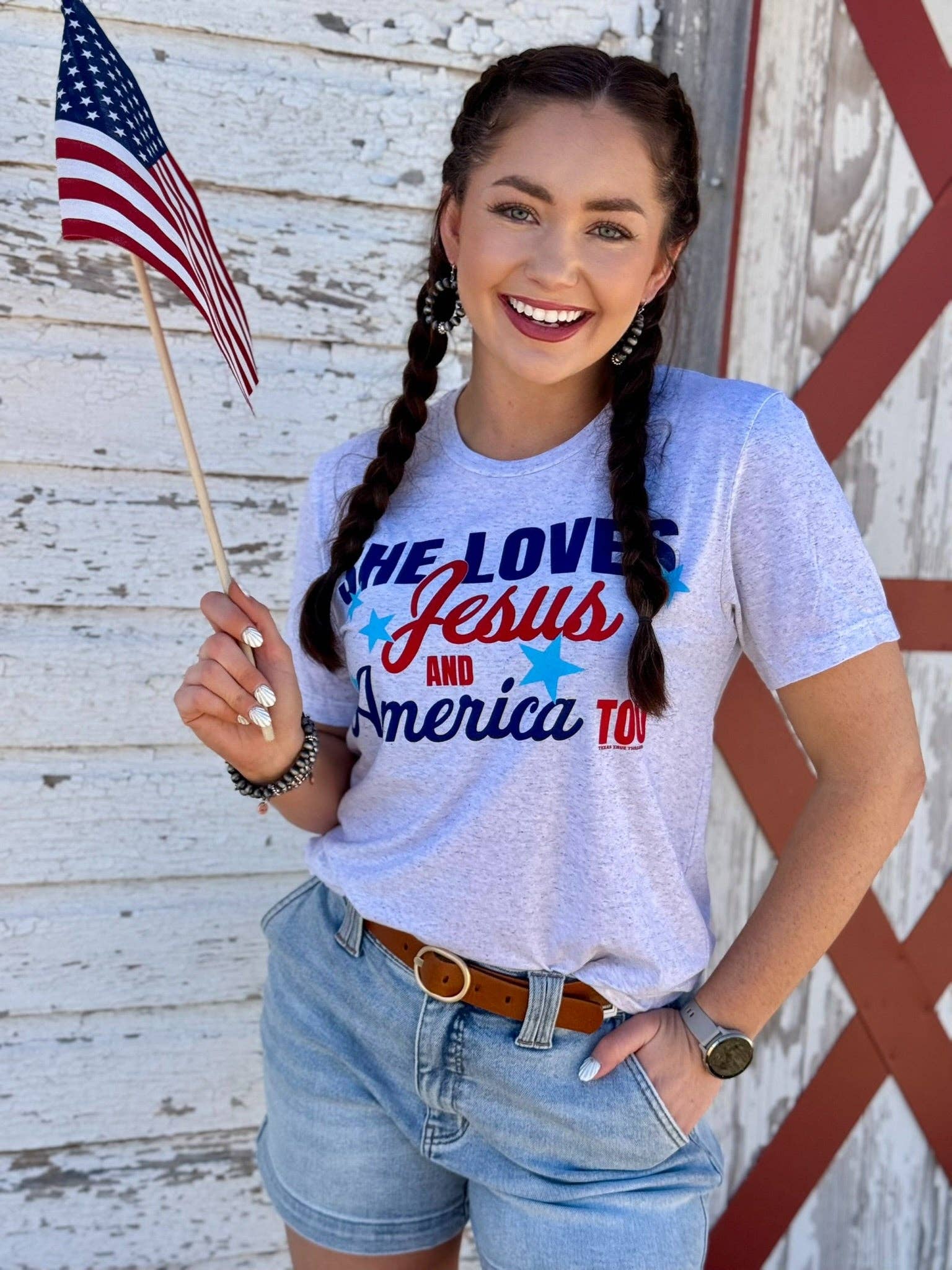 She Loves Jesus & America Too Tee