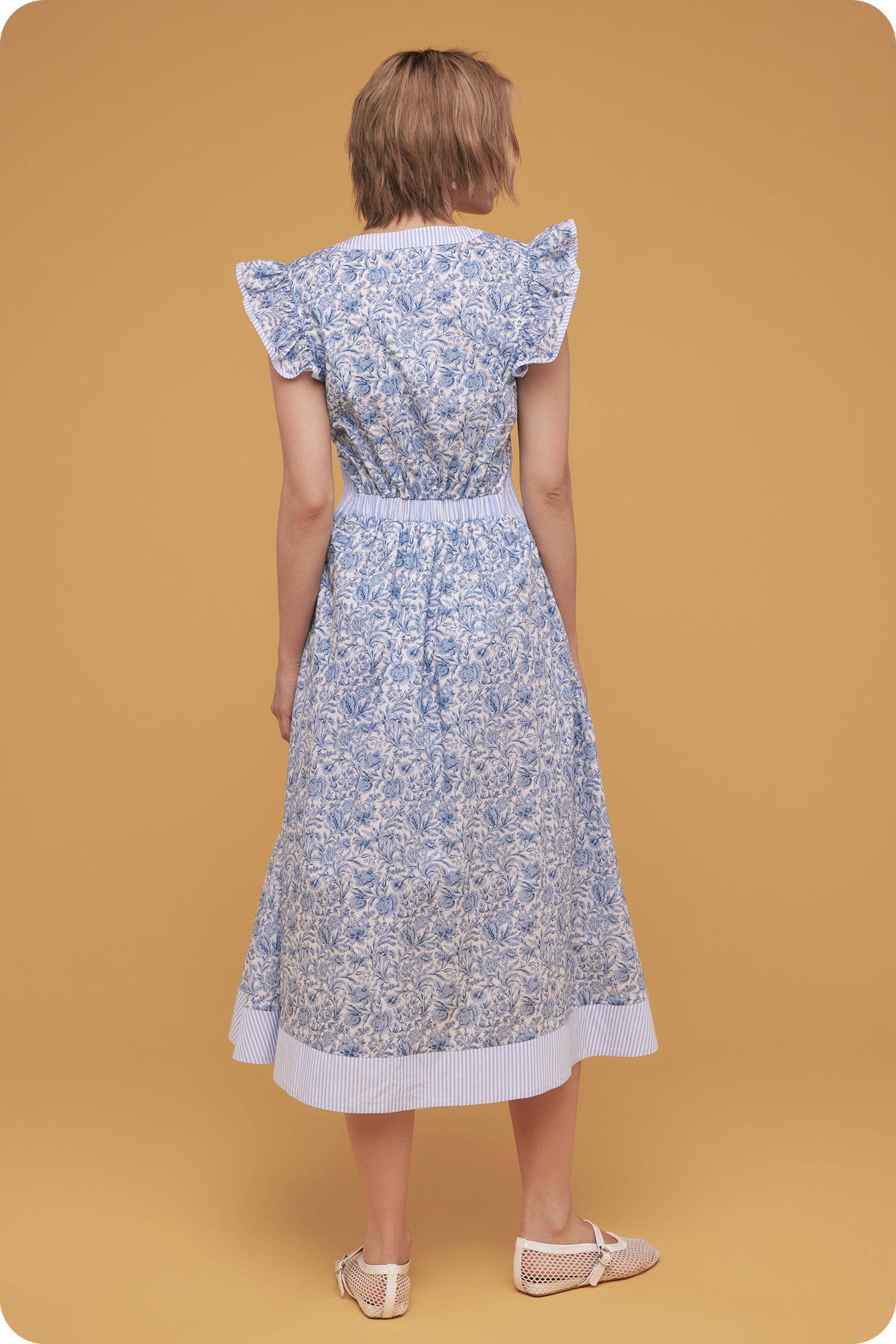 Floral Print Stripe Contrast Midi Dress