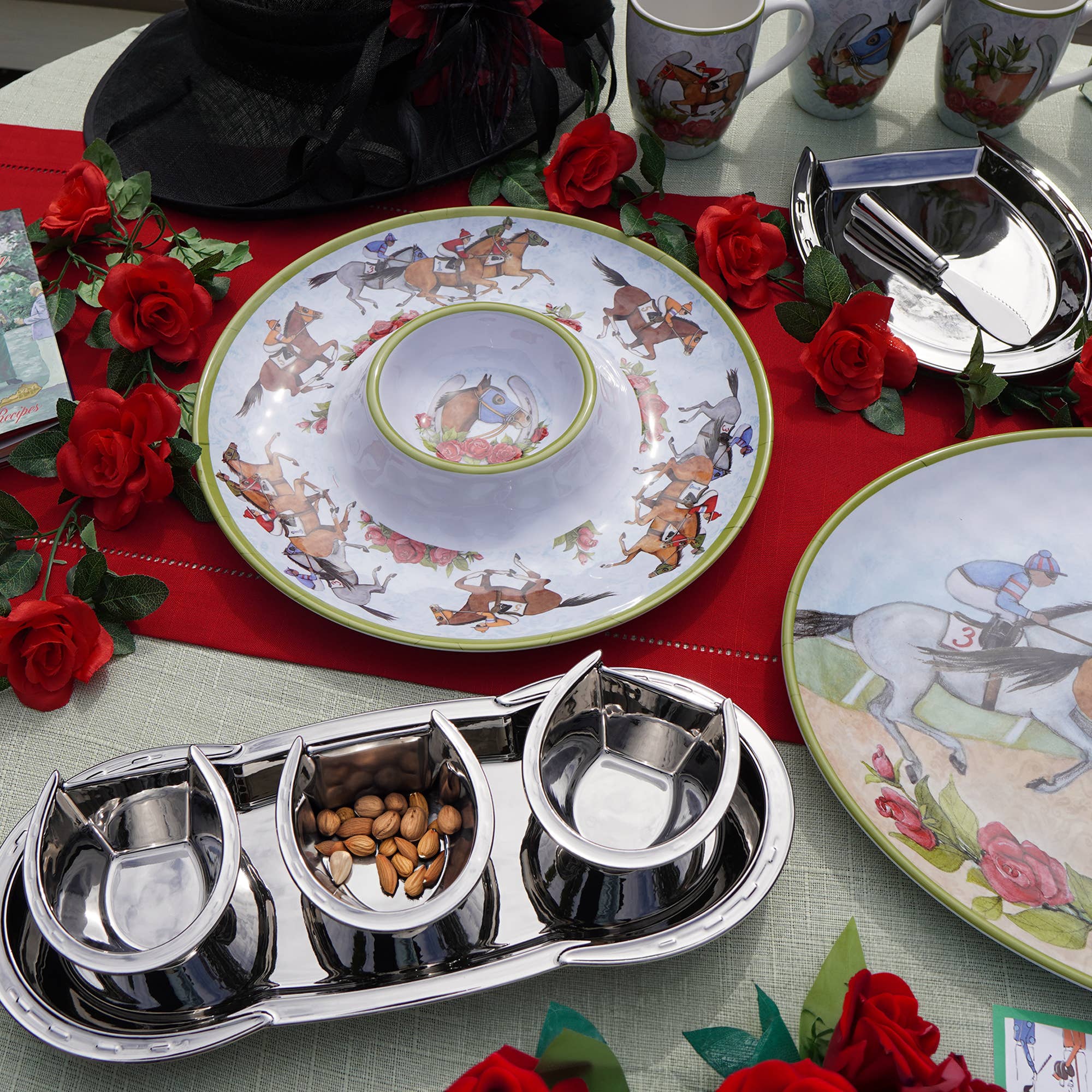 Day at the Races Silver Plated 3-D Horseshoe 4 pc Tray Set