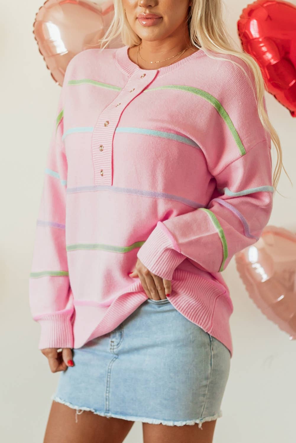 Pastel Dream Stripe Buttoned Sweater