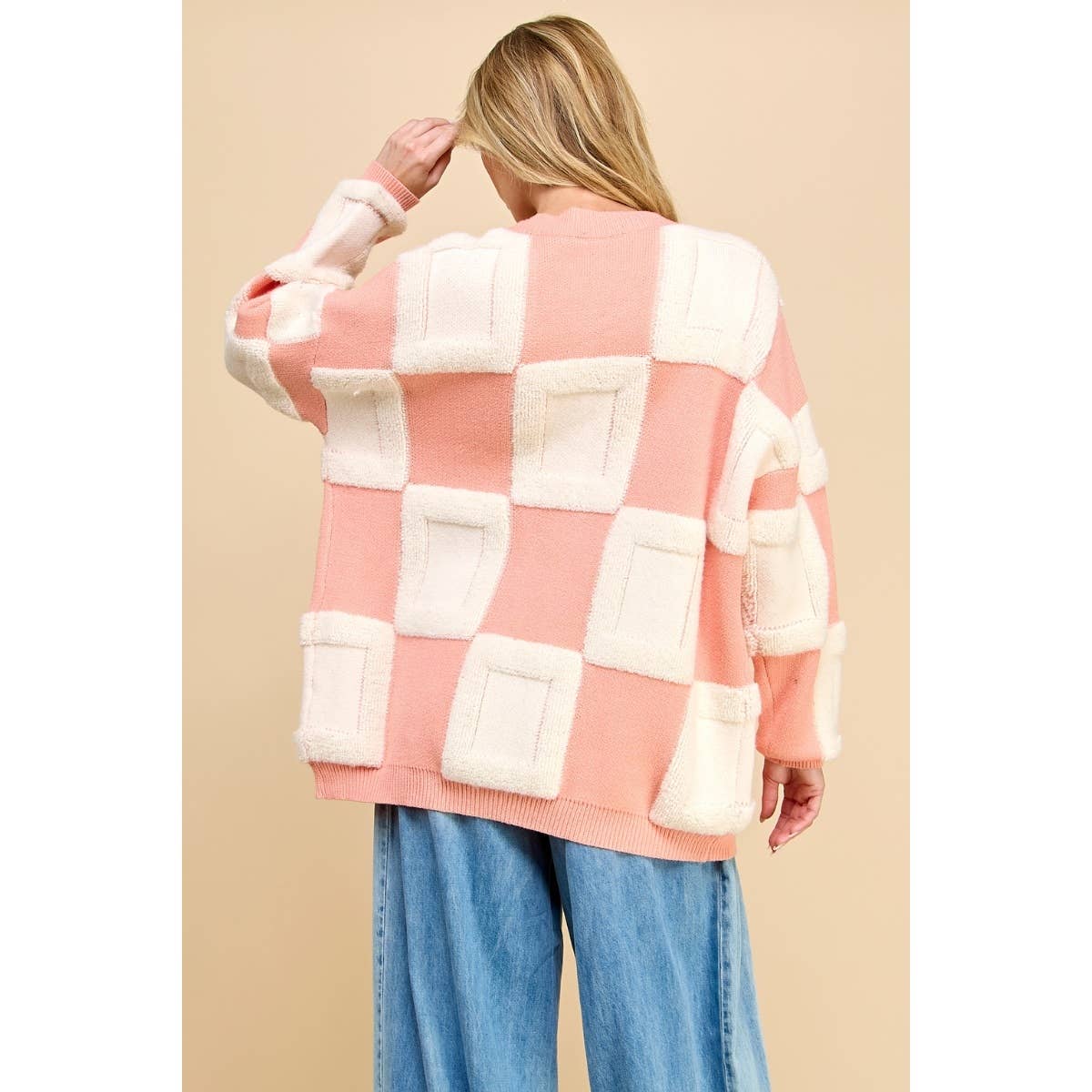Square Chess Chunky Knit Cardigan