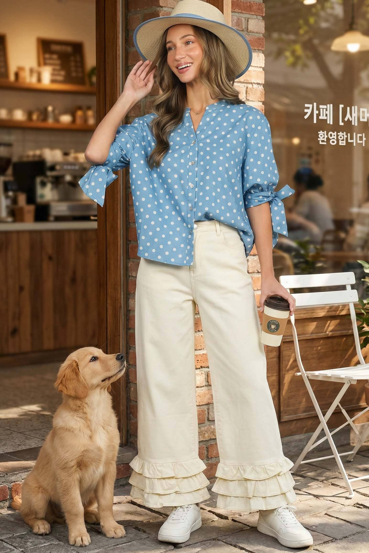 Polka Dot V-Neck Top
