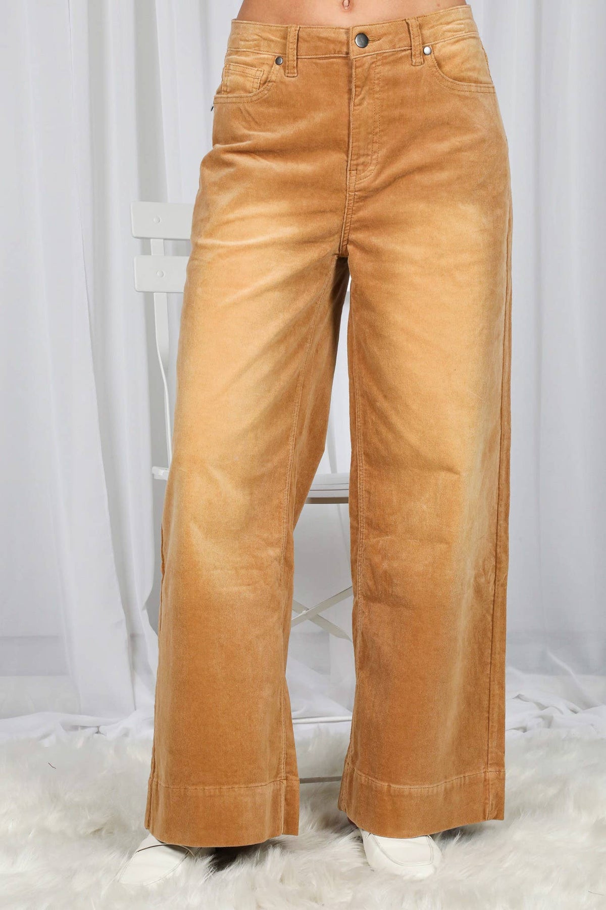 Stone Washed Cotton Corduroy Cropped Pants
