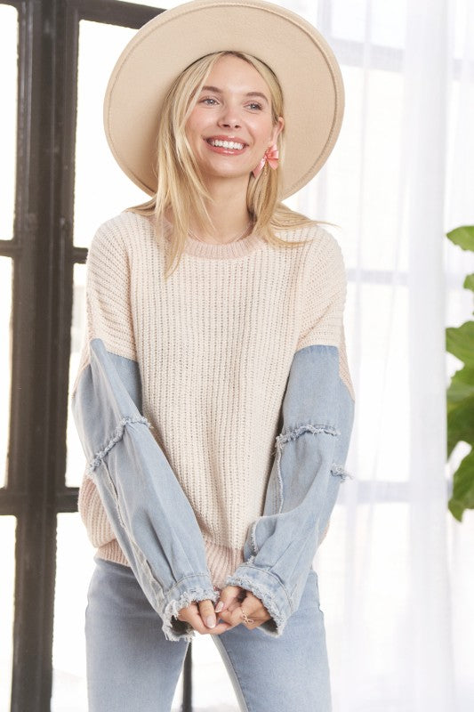 Color Block Denim Sweater