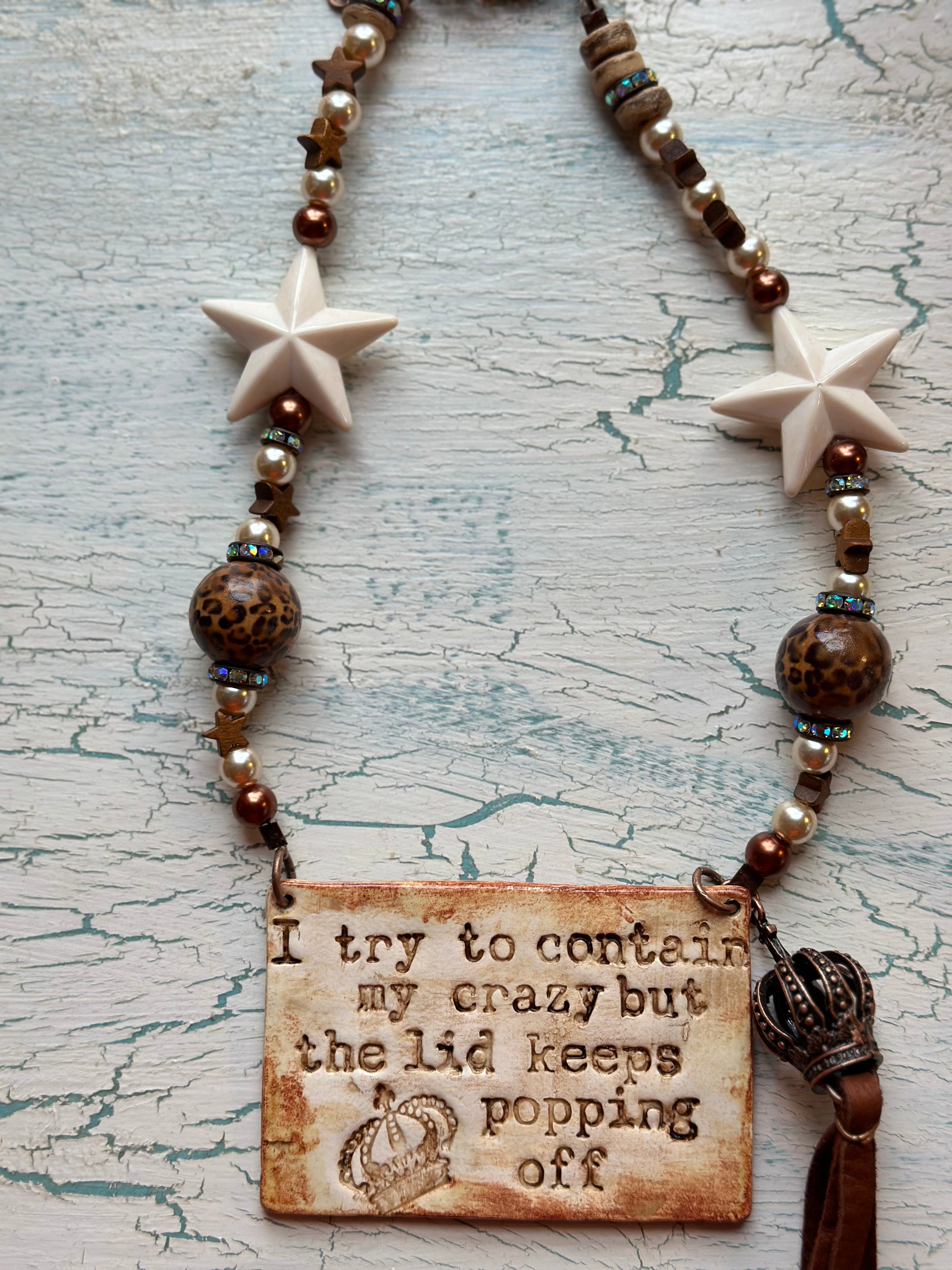 I Try To Contain My Crazy Terracotta and Beaded Necklace