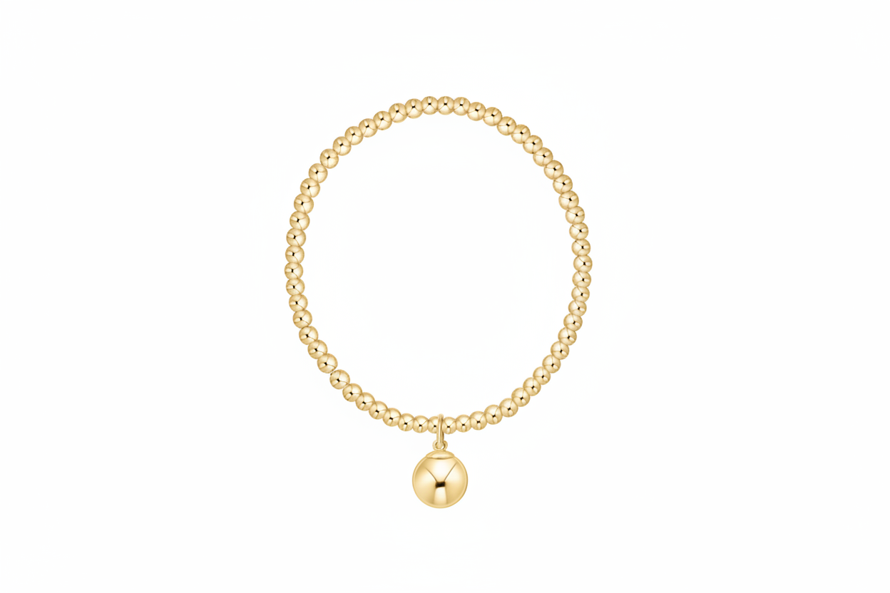 CLASSIC GOLD 3MM BRACELET - CLASSIC GOLD 10MM BALL CHARM