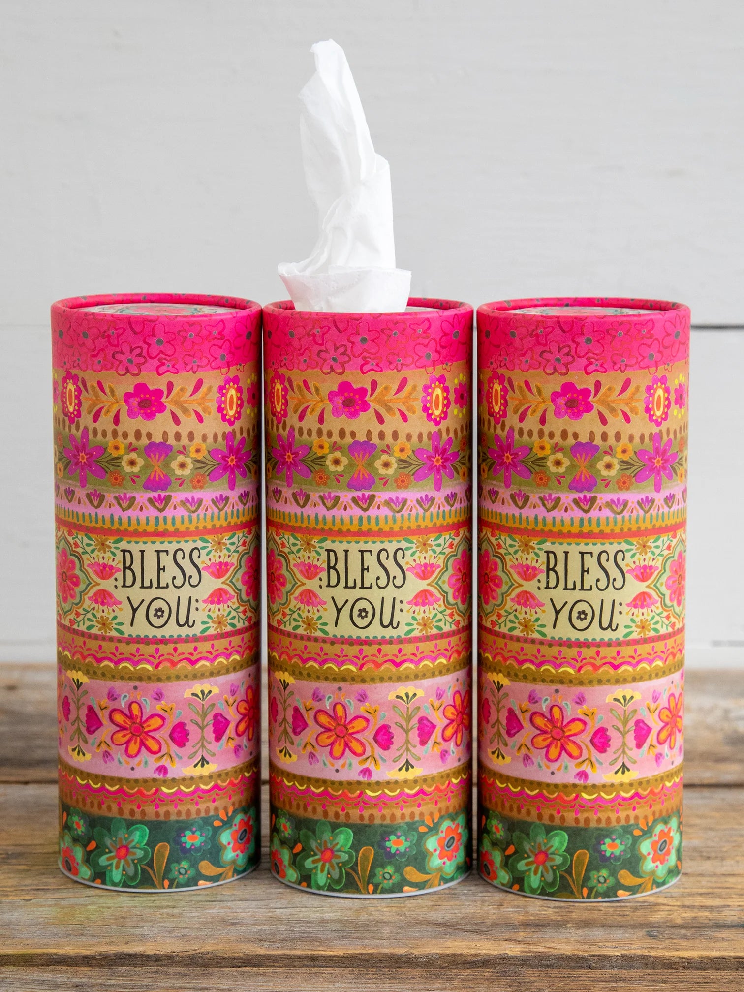 Car Tissues, Set of 3 - Bless You Pink Border