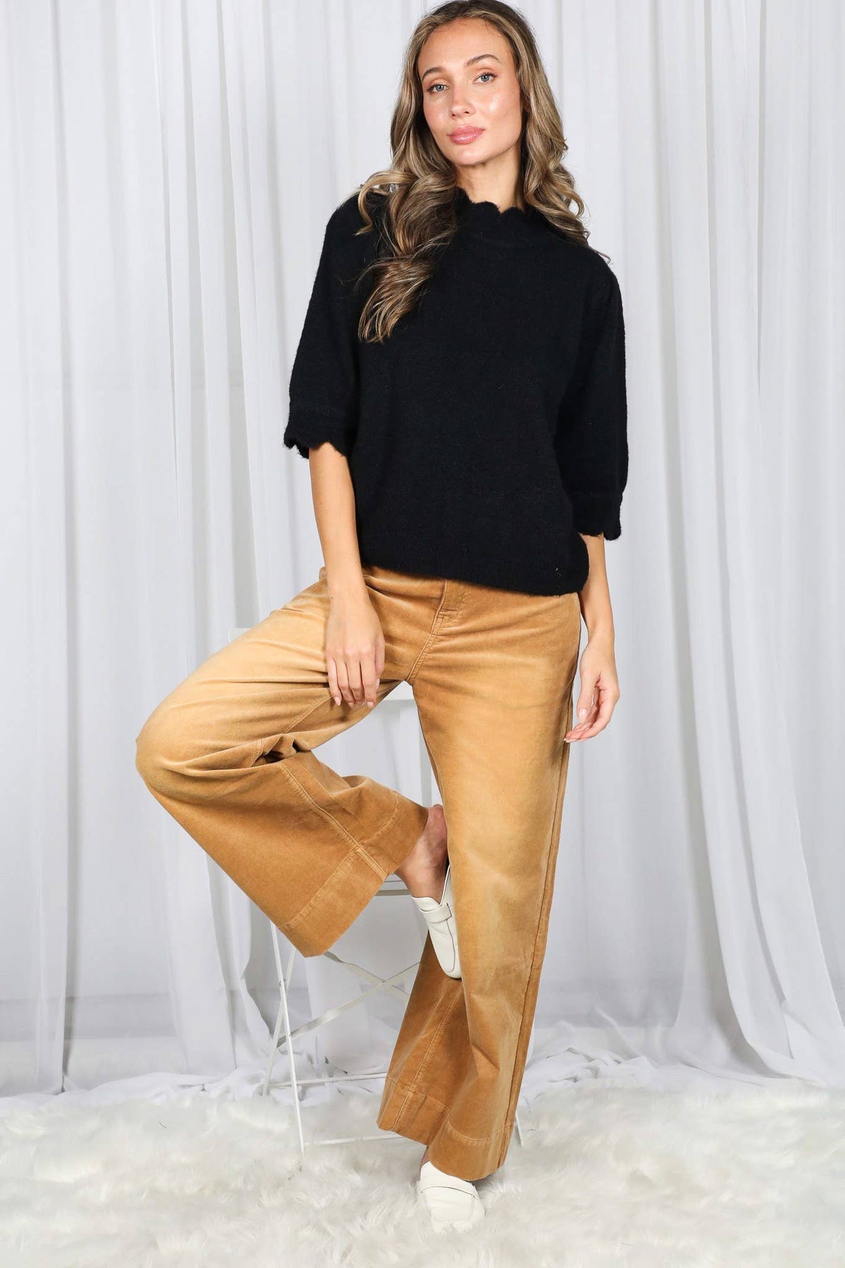 Stone Washed Cotton Corduroy Cropped Pants