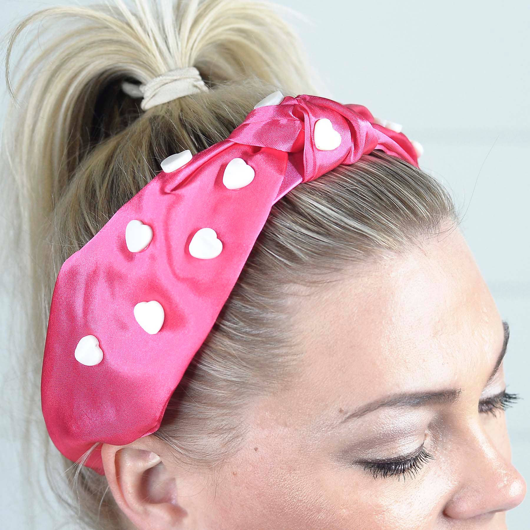 Pink Heart Knotted Beaded Headband