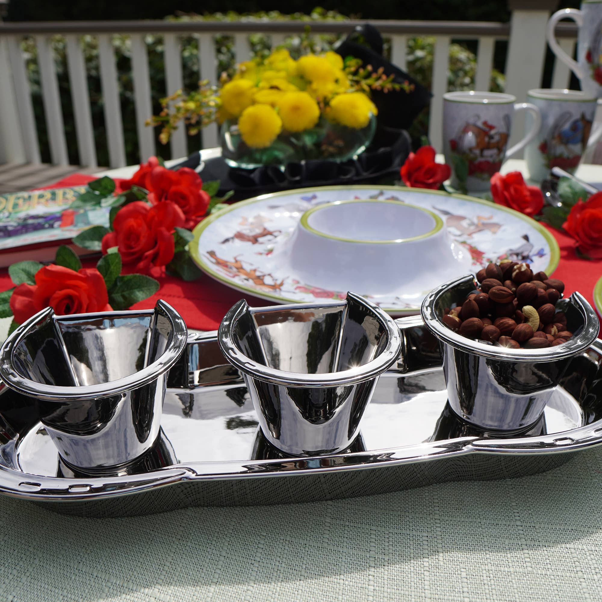 Day at the Races Silver Plated 3-D Horseshoe 4 pc Tray Set
