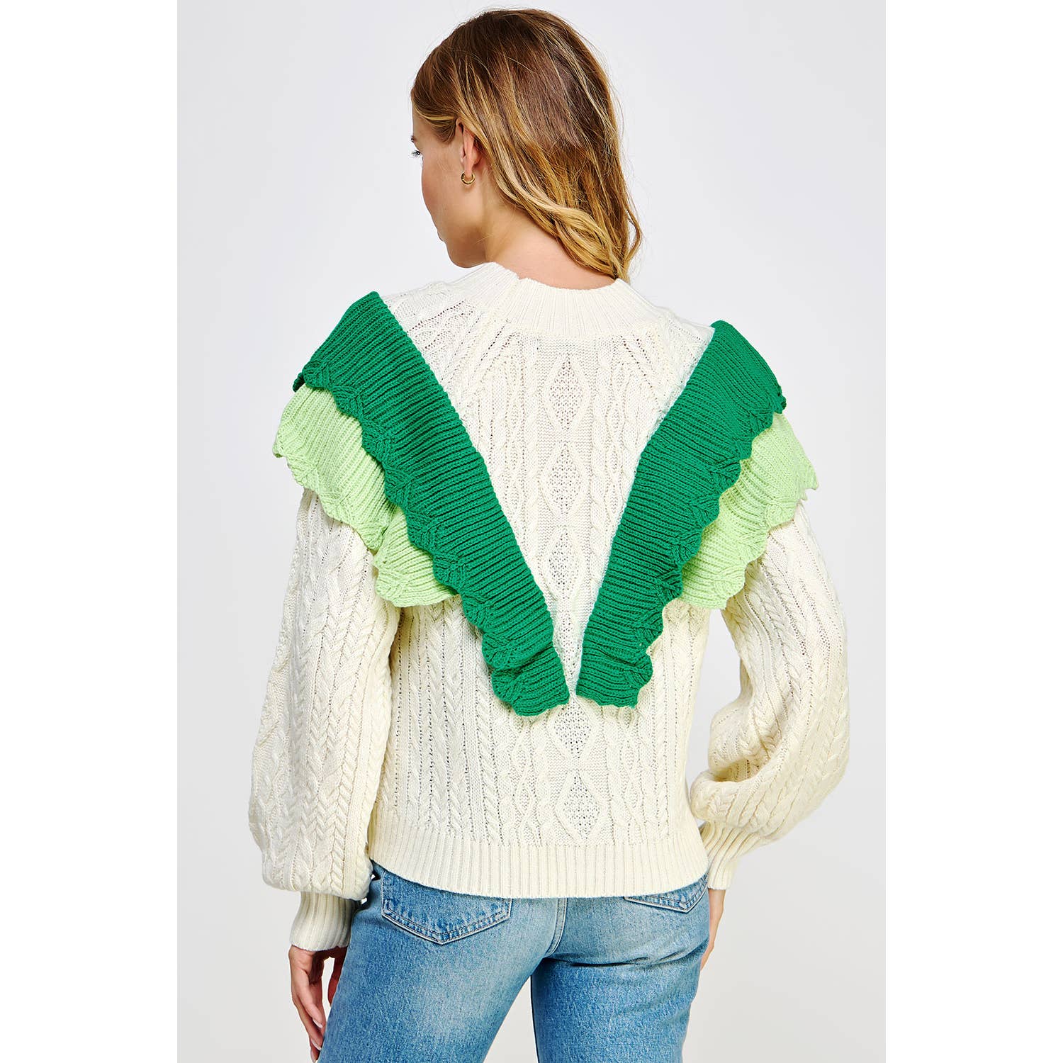 Emerald Glow Ruffle Sweater