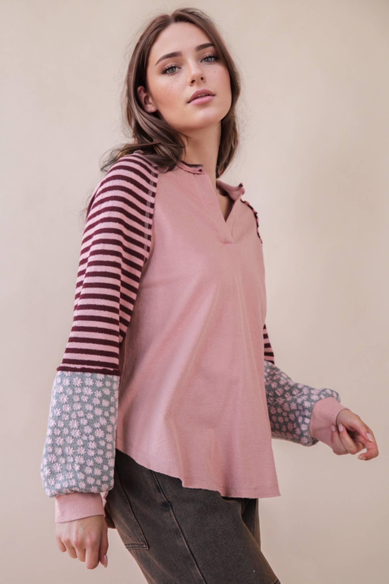 Oversized Floral & Stripe Casual Knit