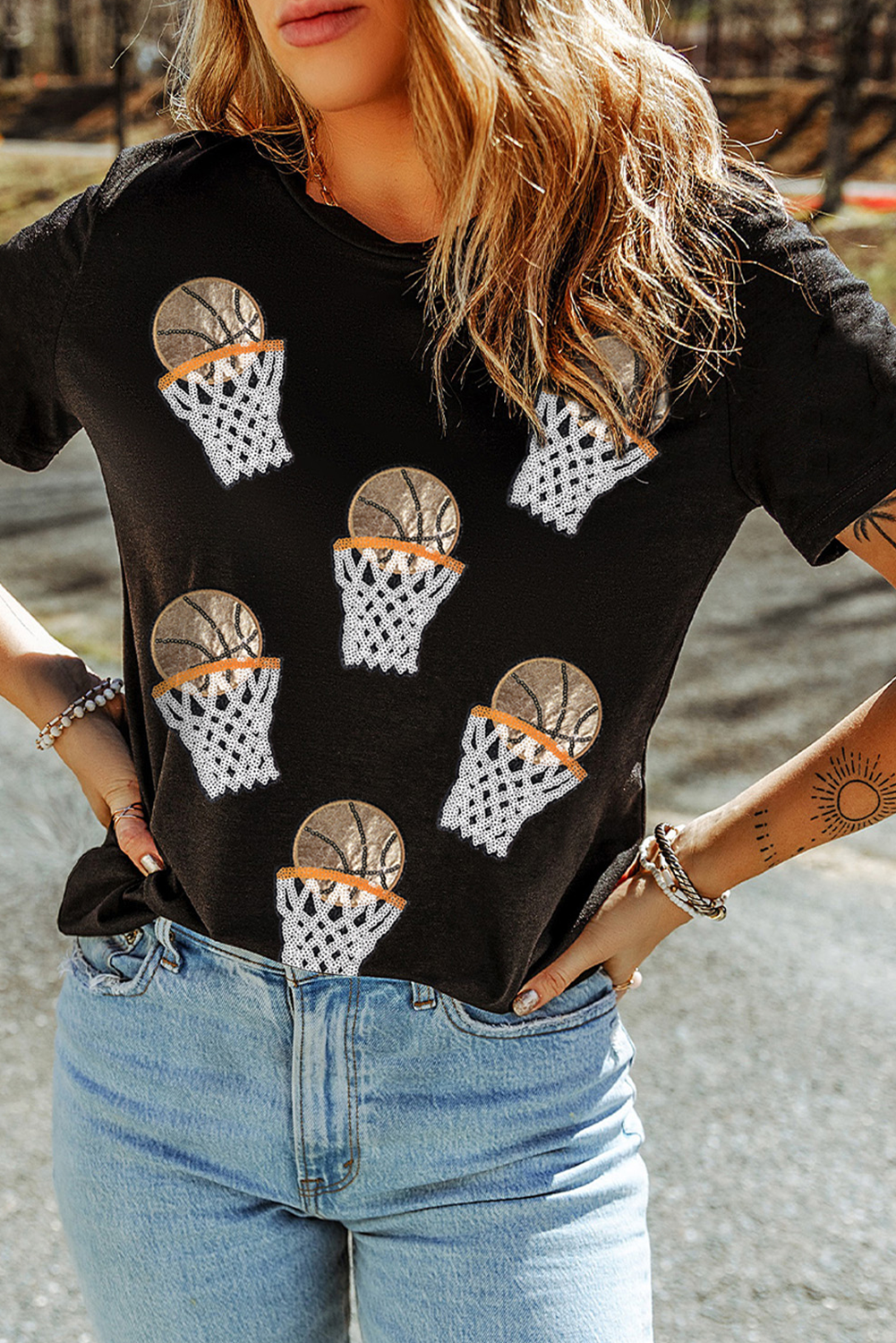 Sequin Basketball Patched Tee