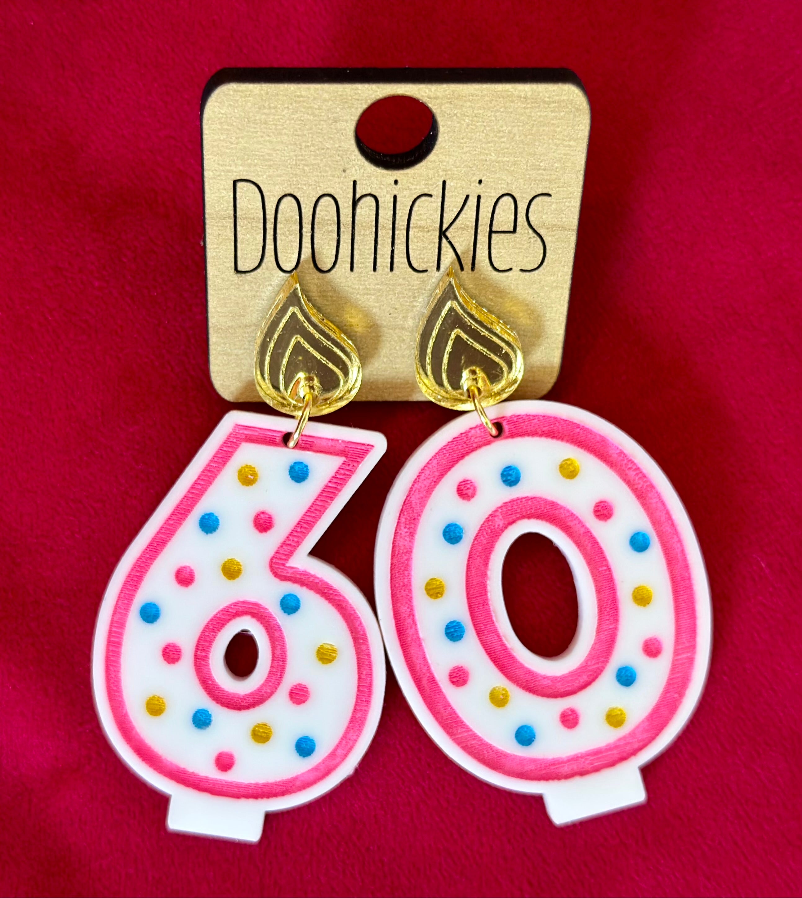 60th Faux Birthday Candle Earrings