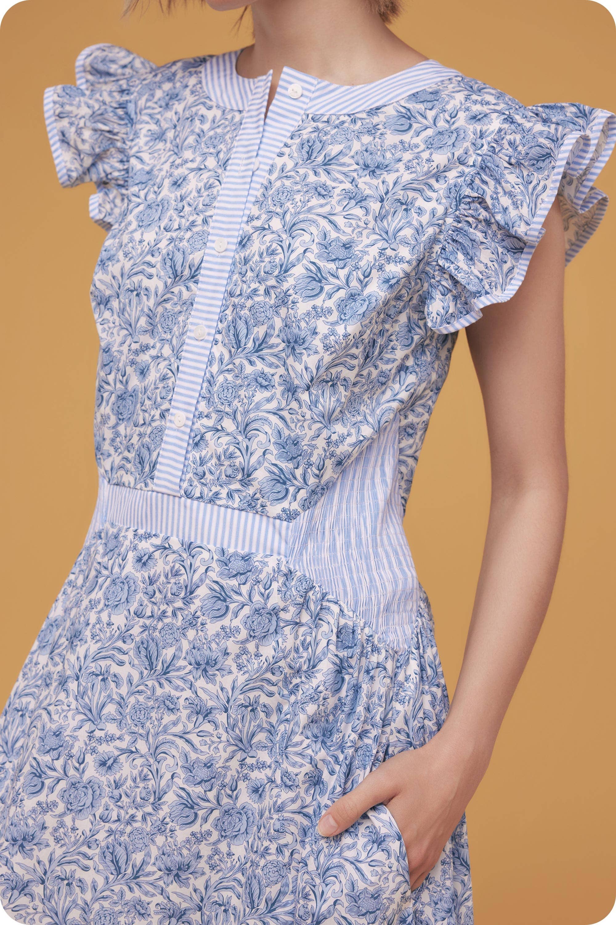 Floral Print Stripe Contrast Midi Dress