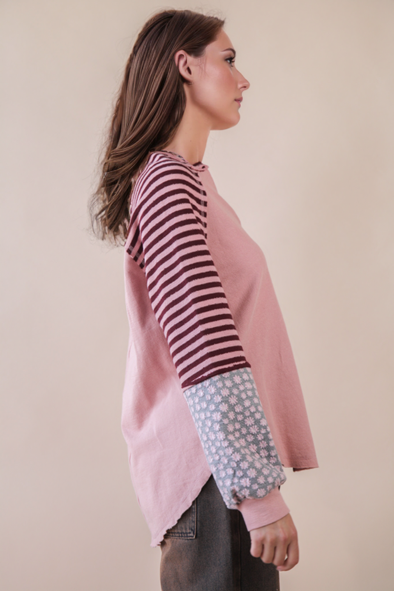 Oversized Floral & Stripe Casual Knit