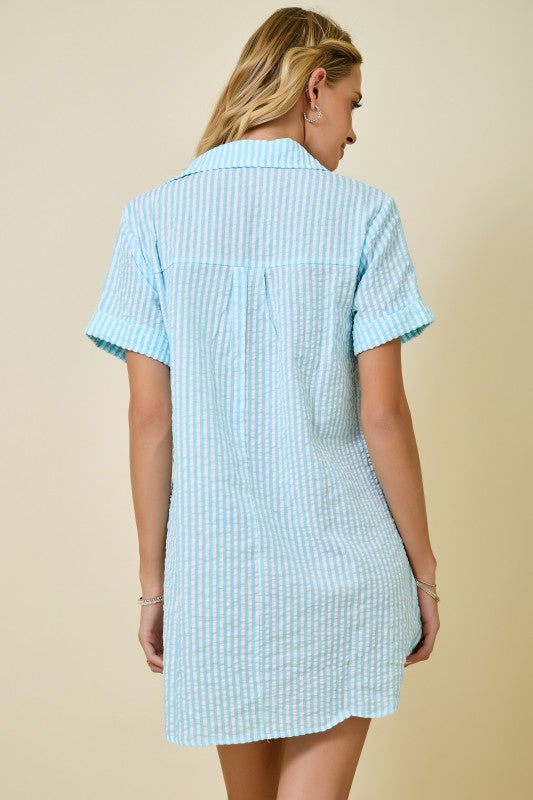 Seaside Stroll Seersucker Shirt Dress