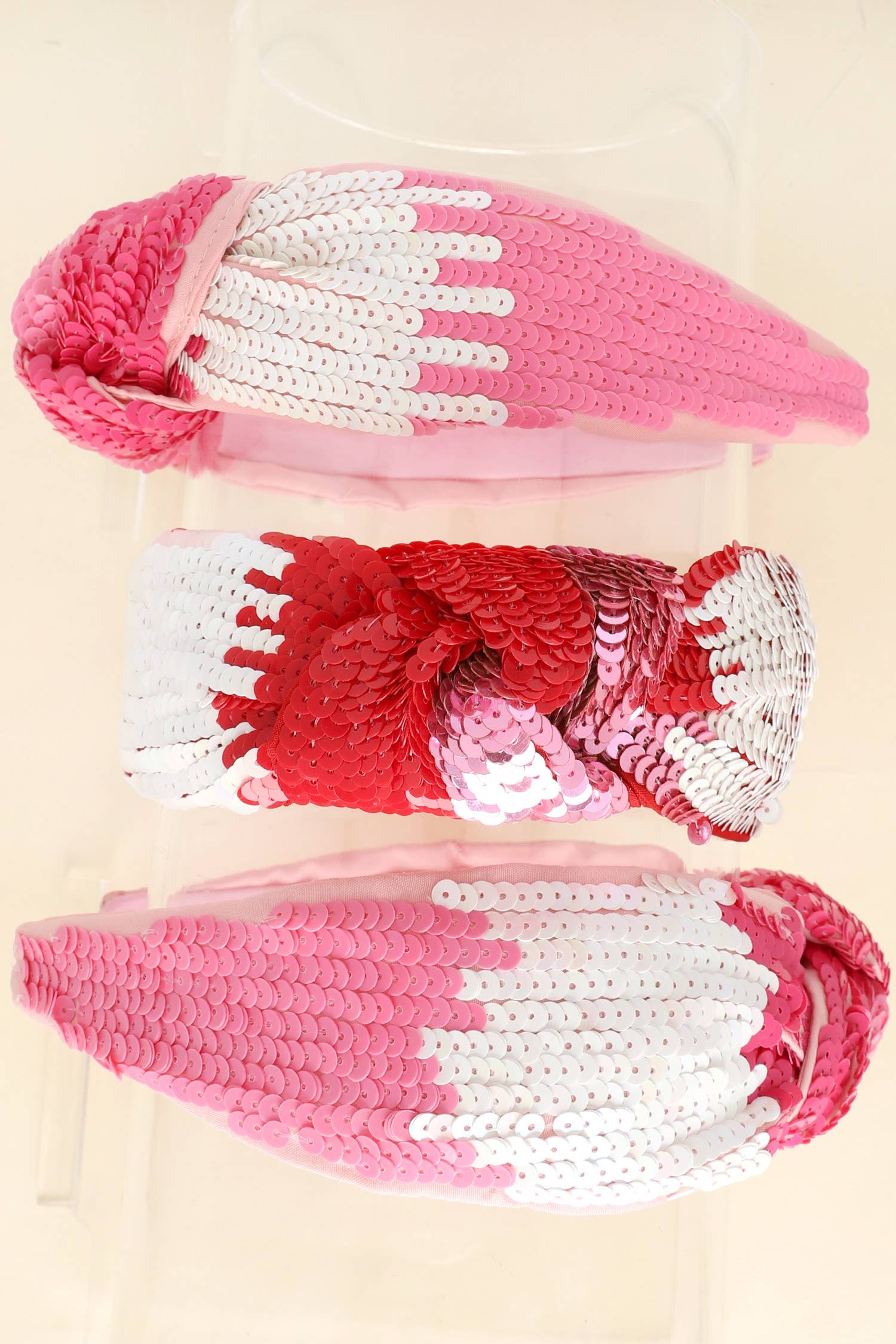 Valentine Tricolor Sequin Top Knotted Headband: Pink