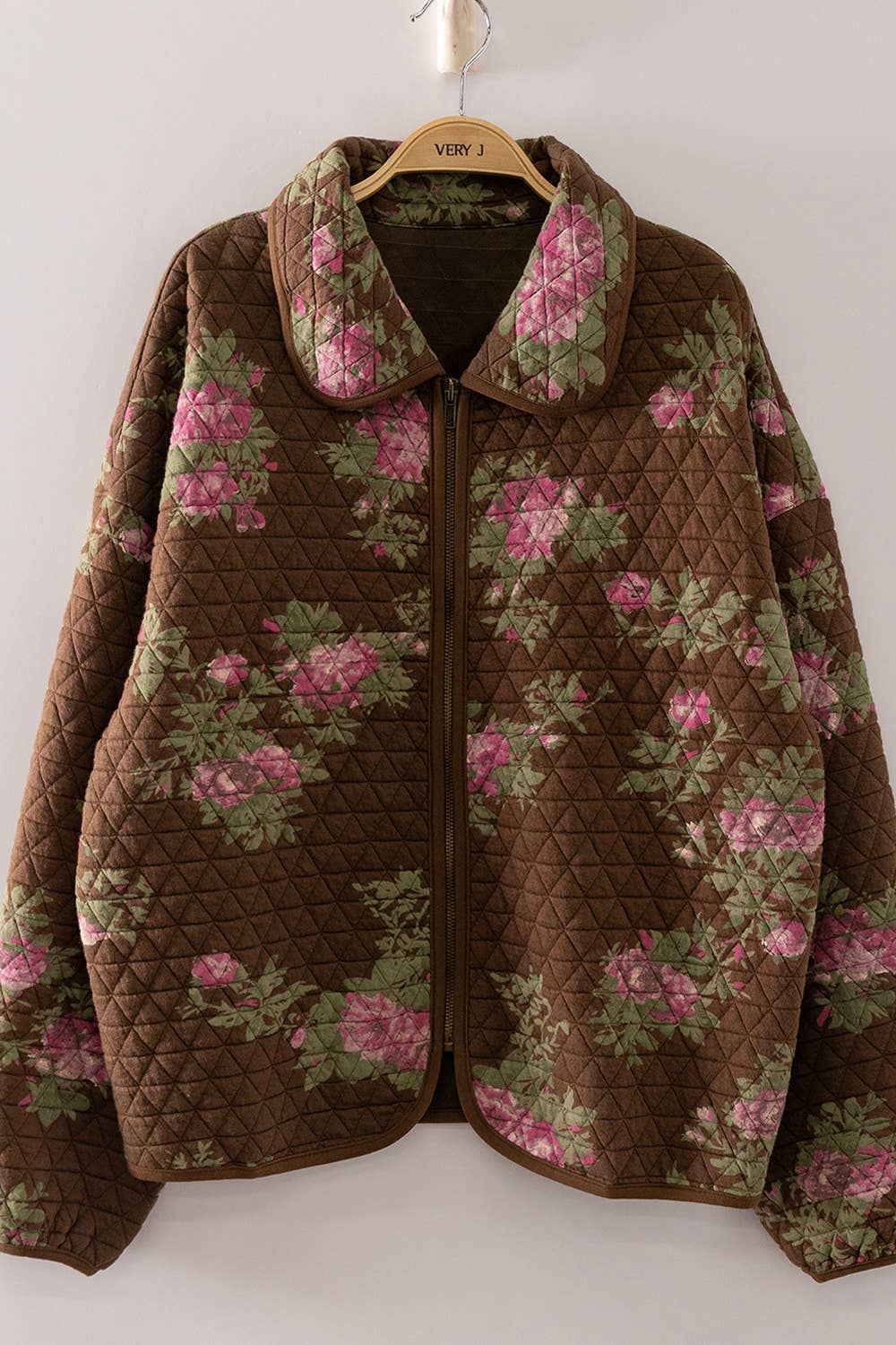 Mocha Floral Print Quilted Jacket