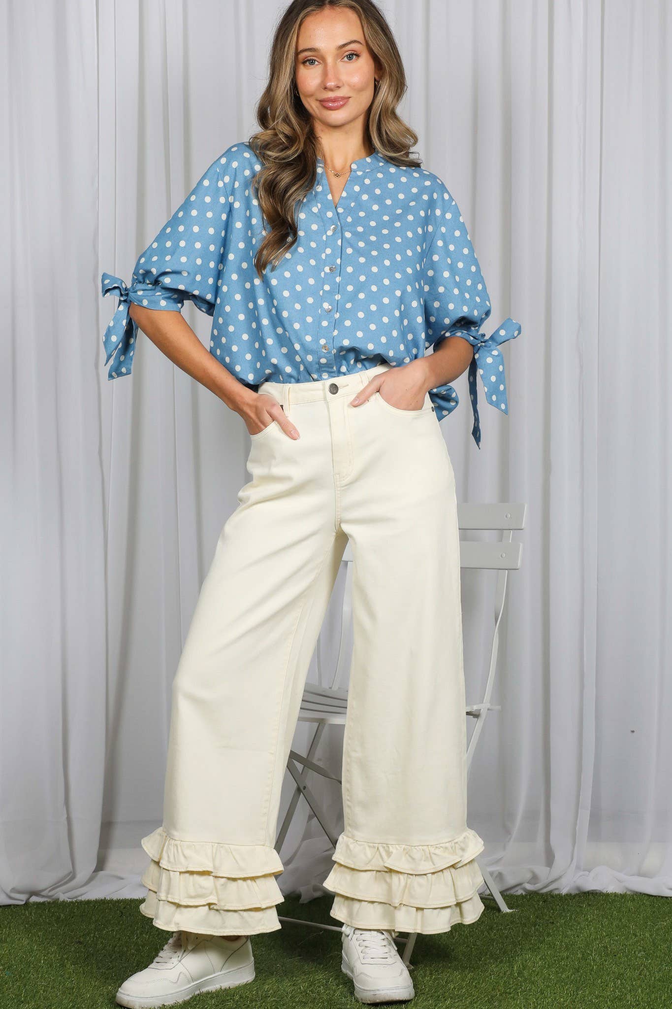 Polka Dot V-Neck Top