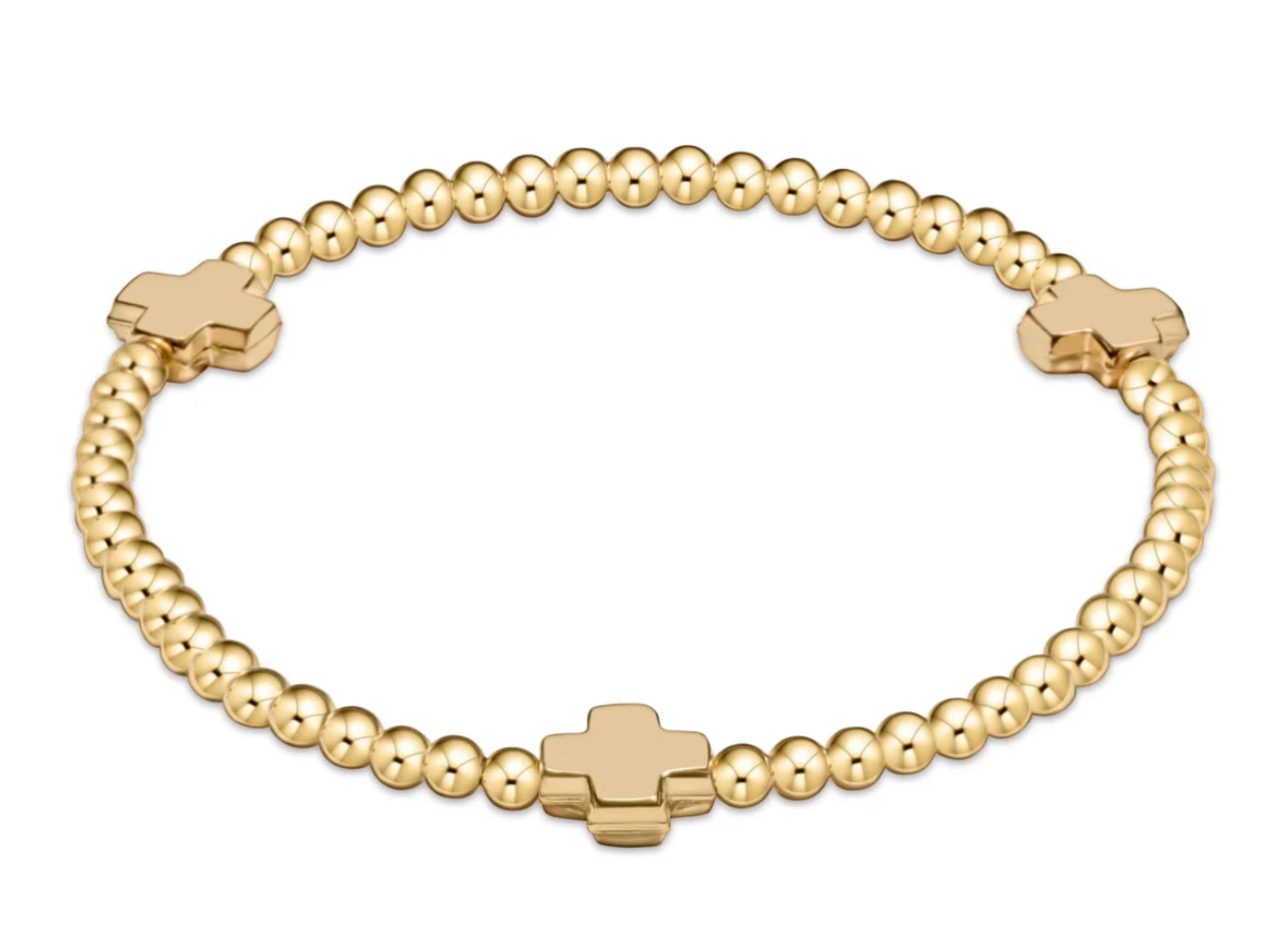 Signature Cross Gold Pattern 3mm Bead Bracelet - Gold