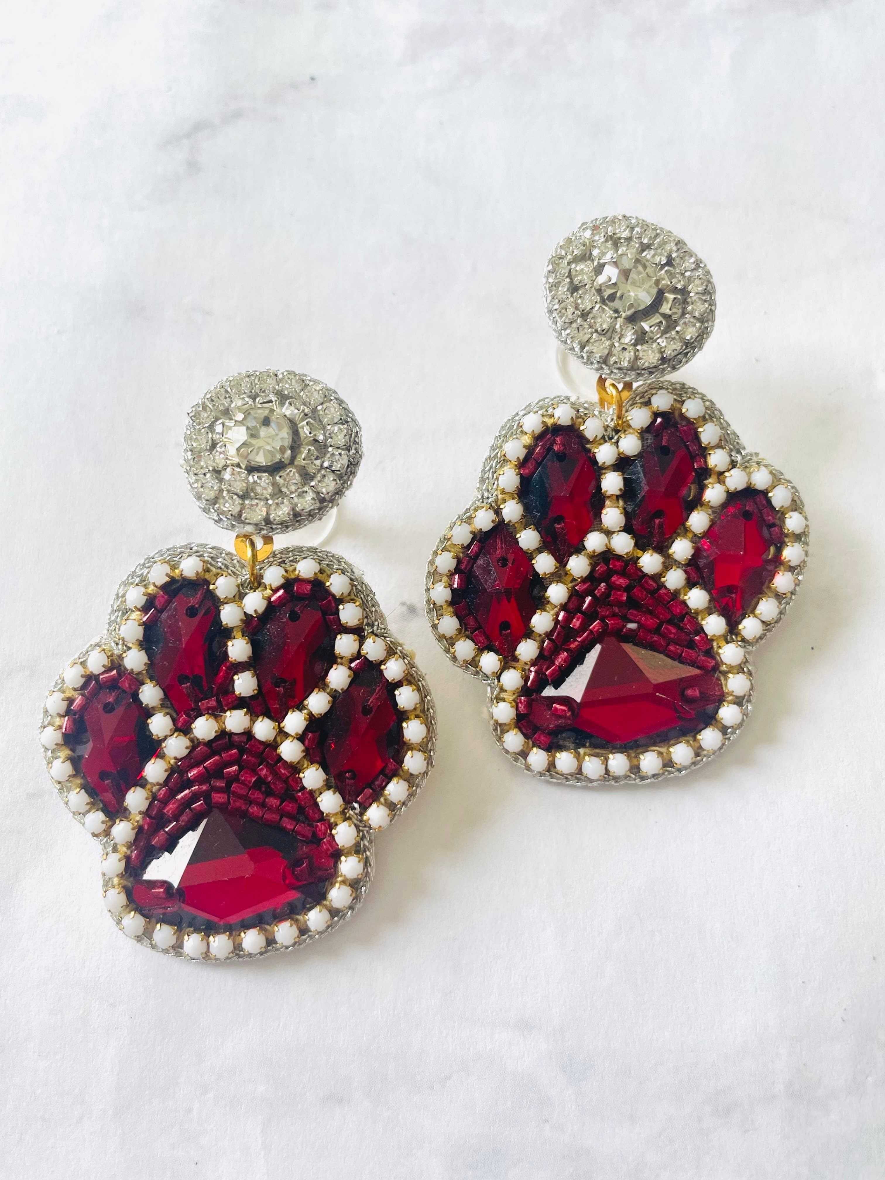 Paw Beaded Earrings Rhinestone