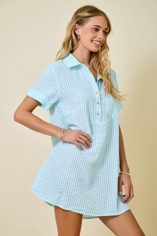 Seaside Stroll Seersucker Shirt Dress