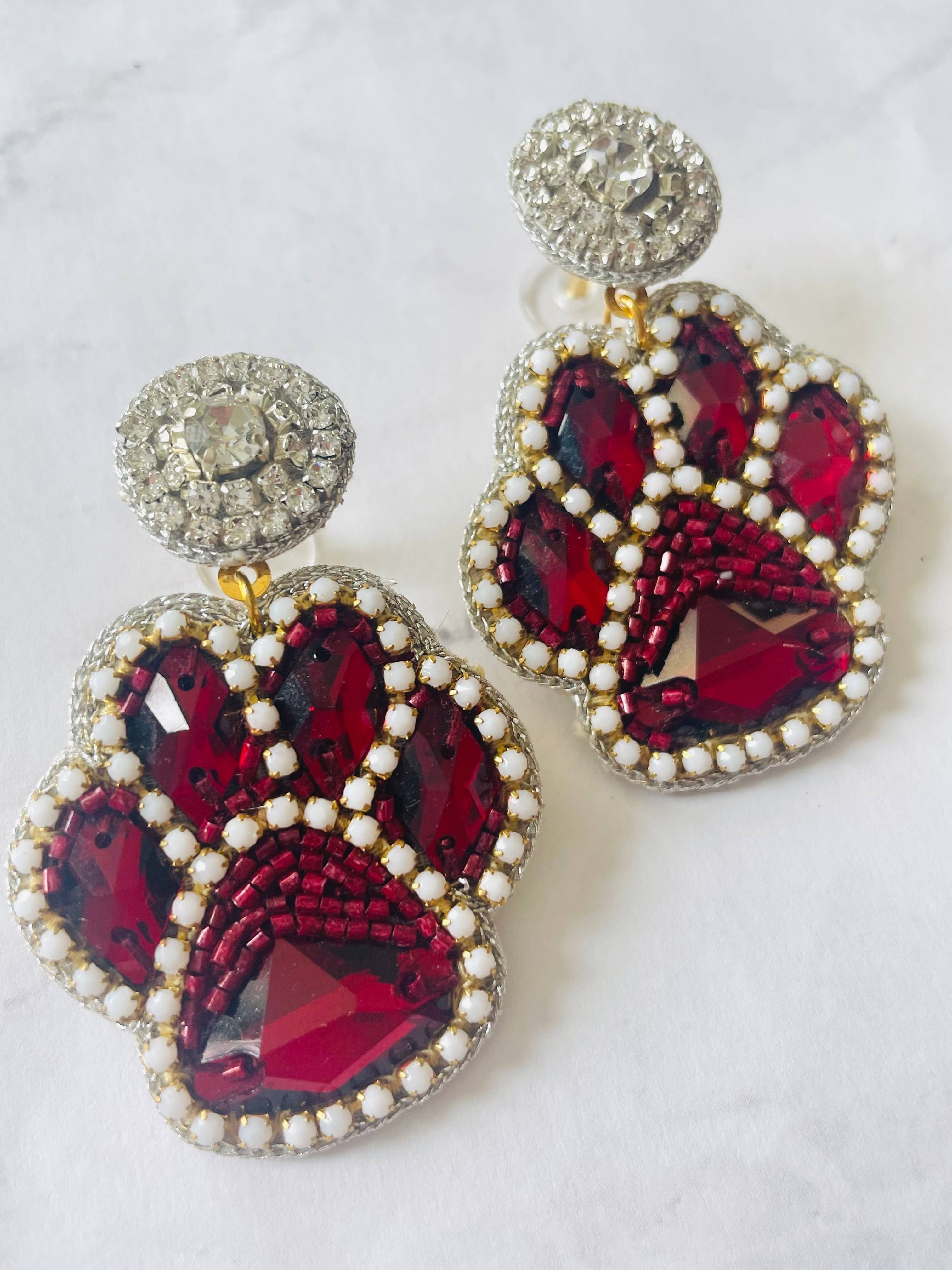 Paw Beaded Earrings Rhinestone