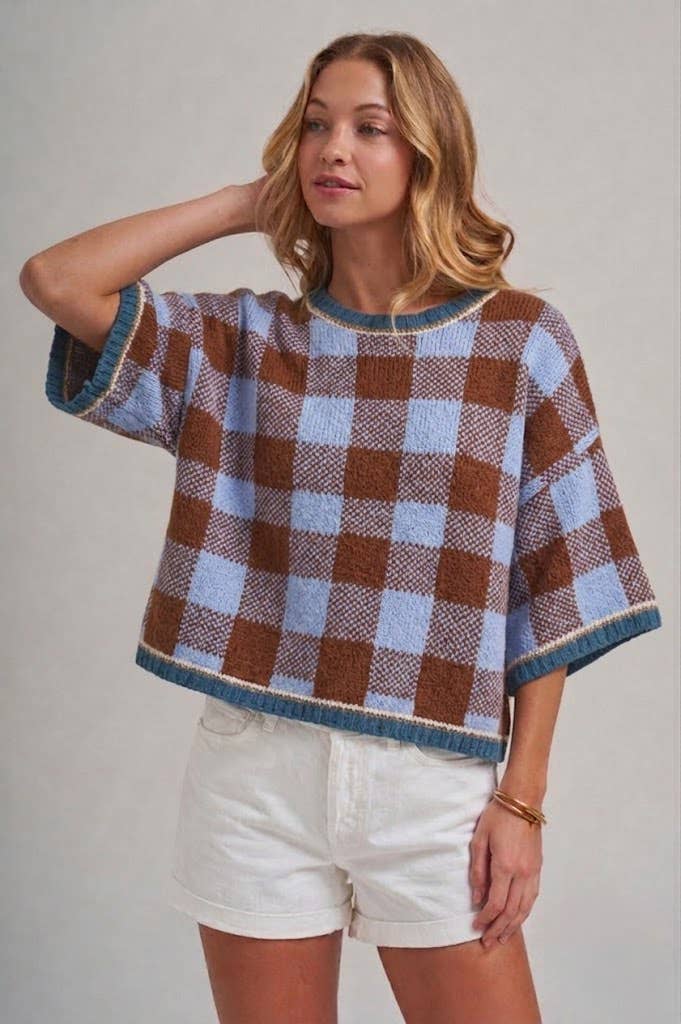 Cocoa & Blue Gingham Sweater