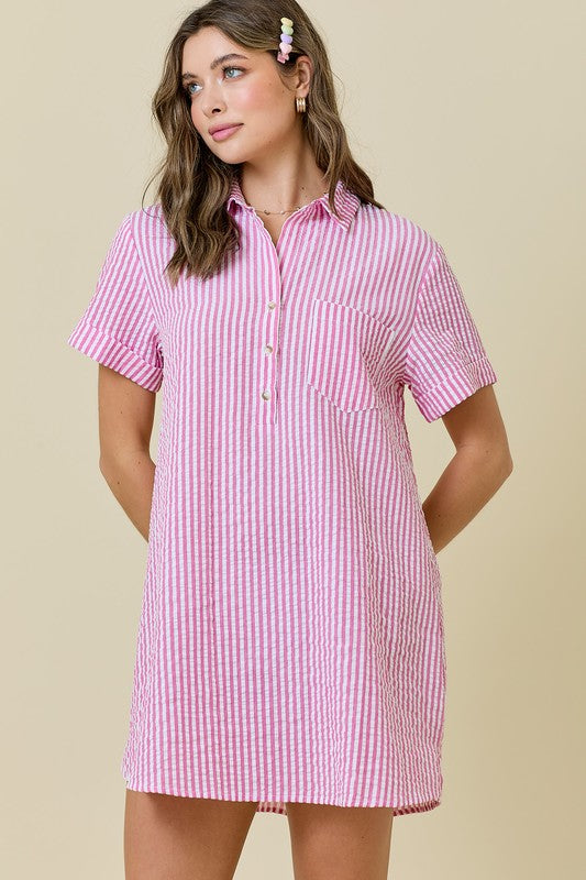 Seaside Stroll Seersucker Shirt Dress