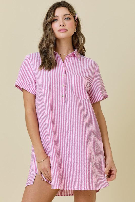 Seaside Stroll Seersucker Shirt Dress