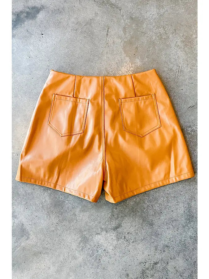 Felicity Faux Leather Shorts in Chestnut
