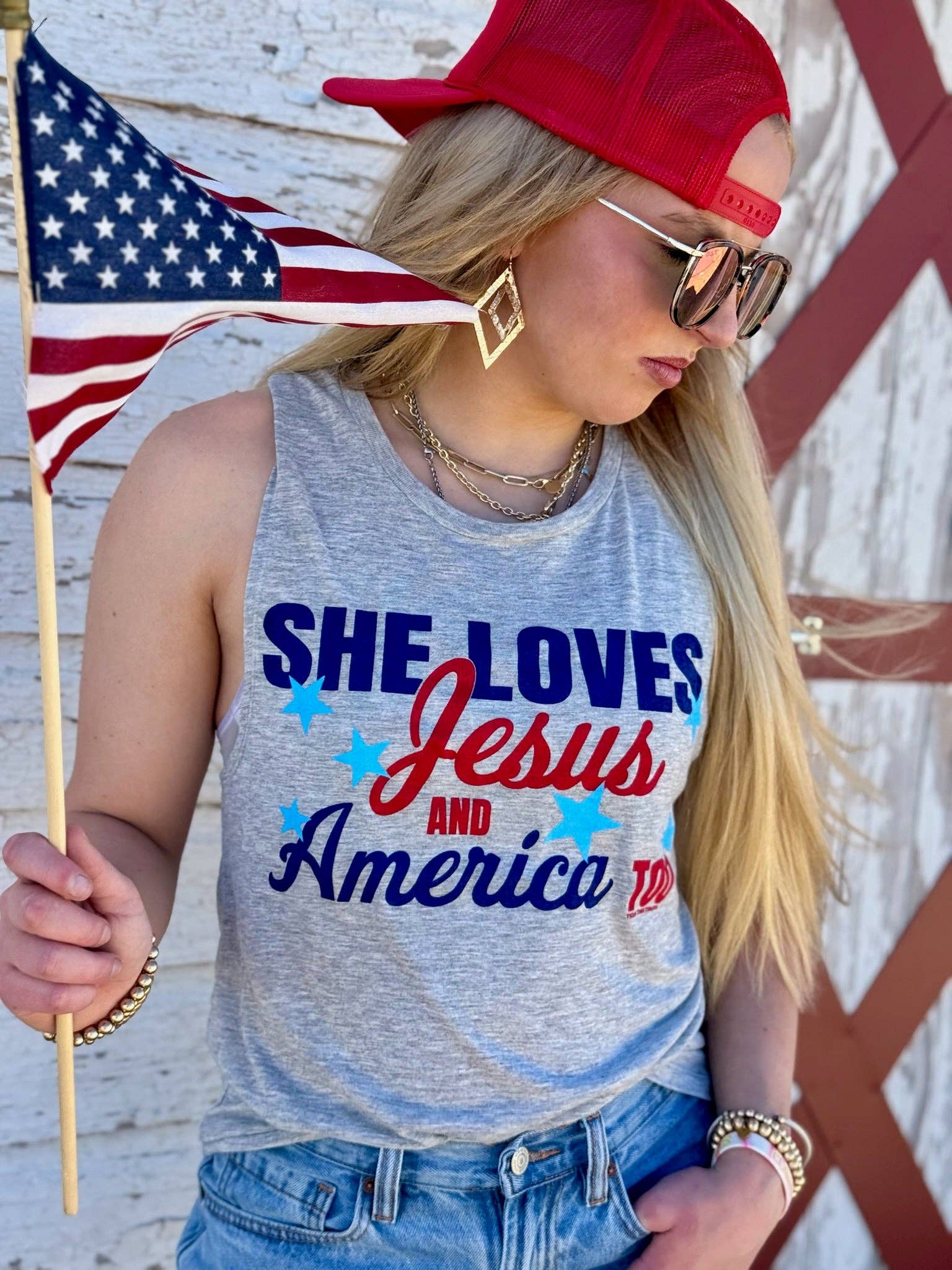 She Loves Jesus & America Too Tee