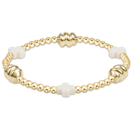 enewton Signature Cross Admire Gold Pattern 3mm Bead Bracelet-Off White