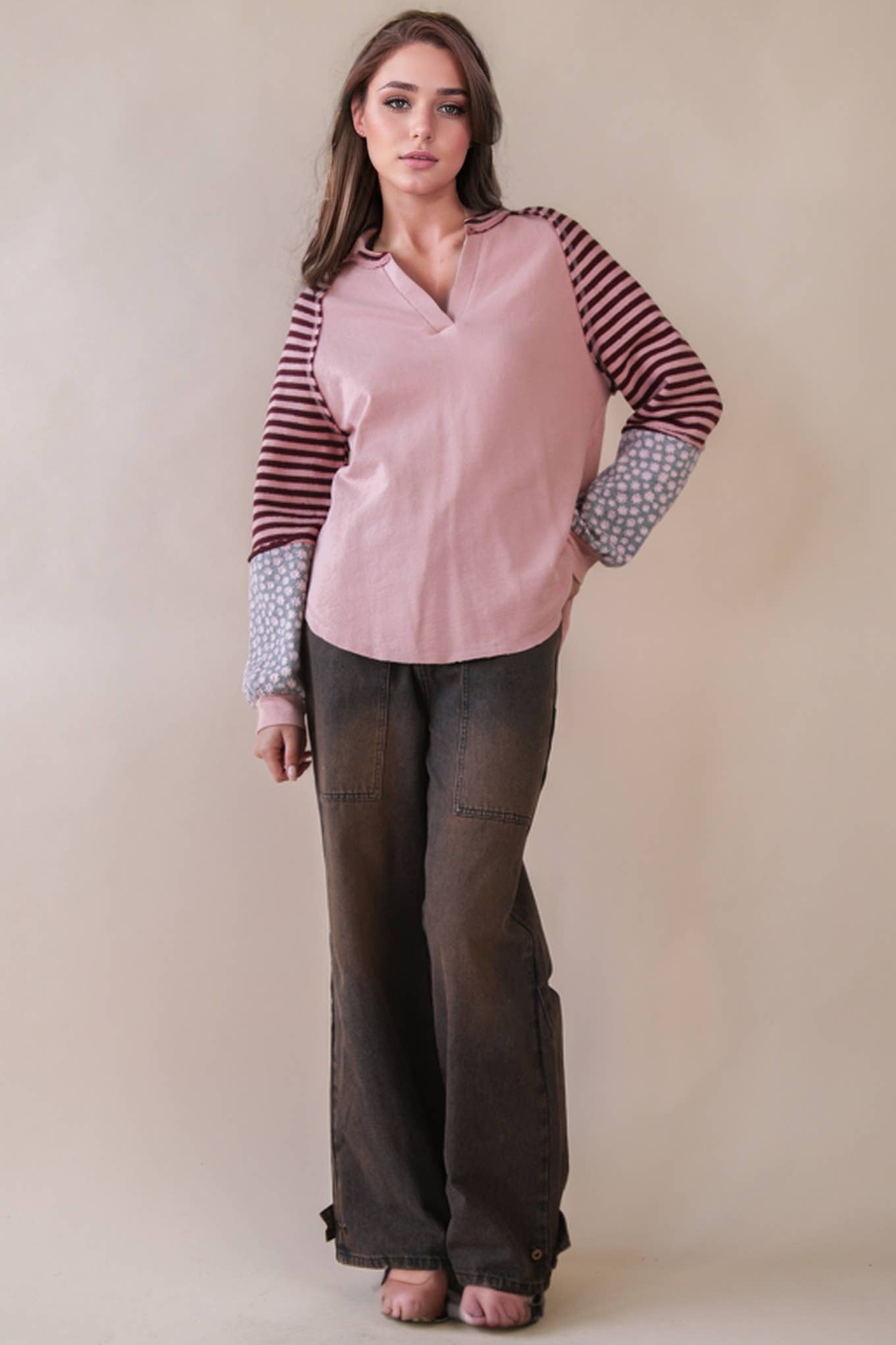 Oversized Floral & Stripe Casual Knit