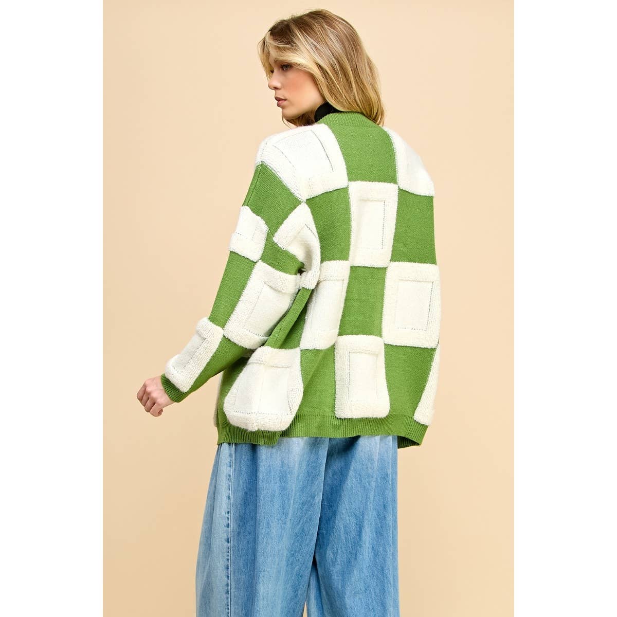 Square Chess Chunky Knit Cardigan