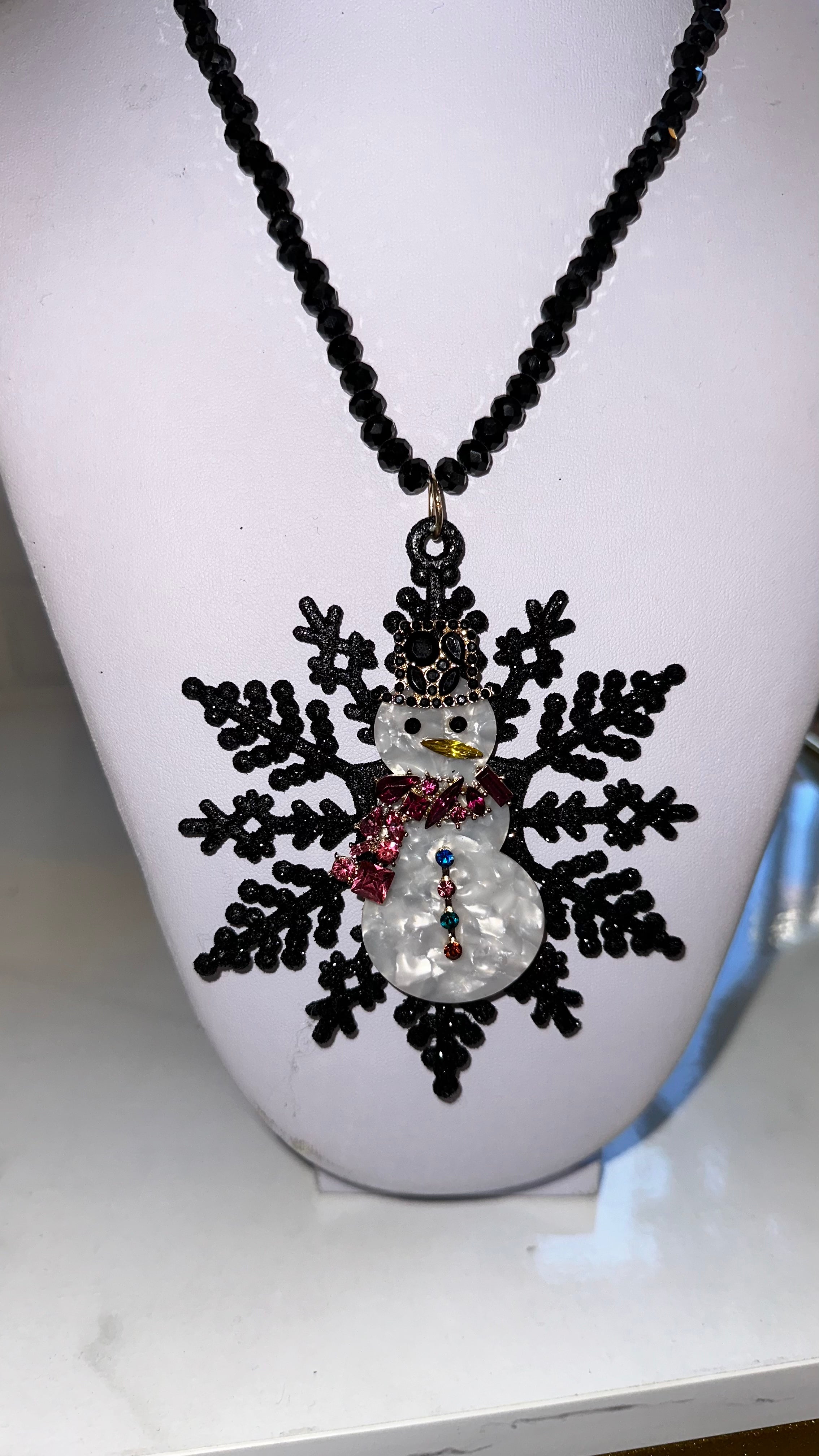 Snowman Snowflake Beaded Necklace
