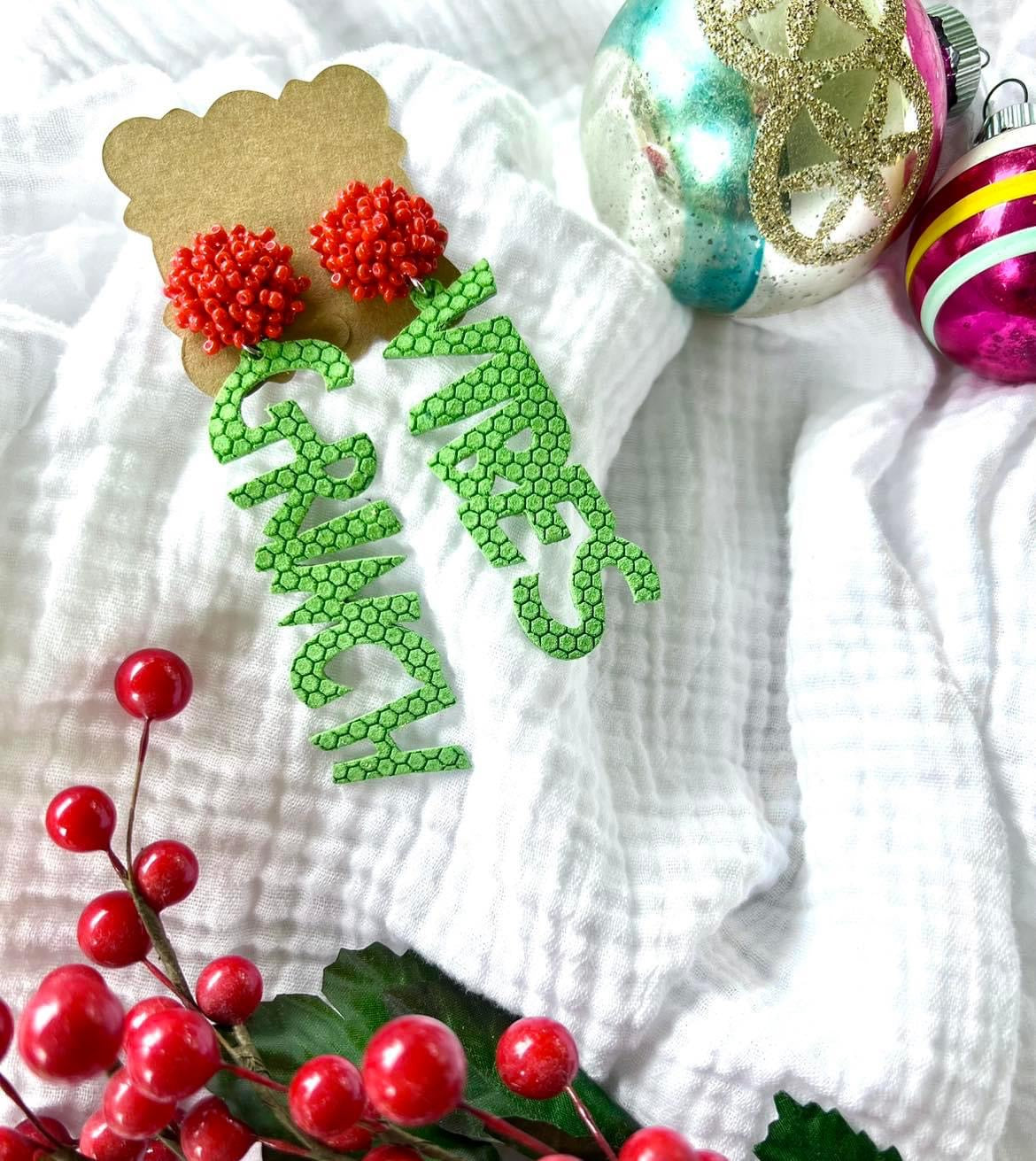 Red Seed Bead Grinch Vibes Earrings