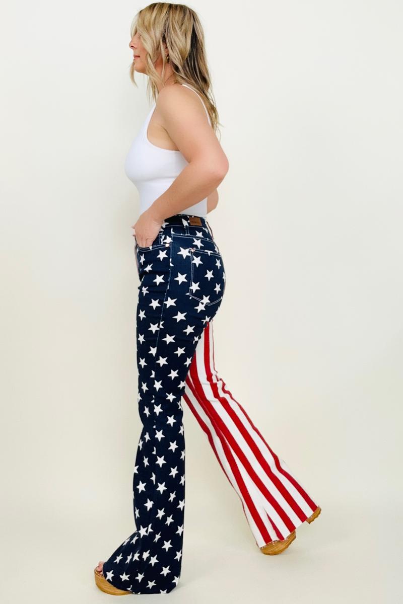 Judy Blue High Waist American Flag Print Flare Jeans