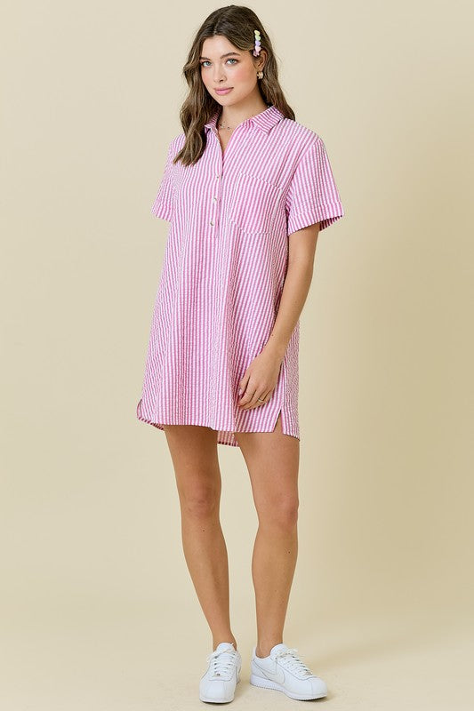 Seaside Stroll Seersucker Shirt Dress