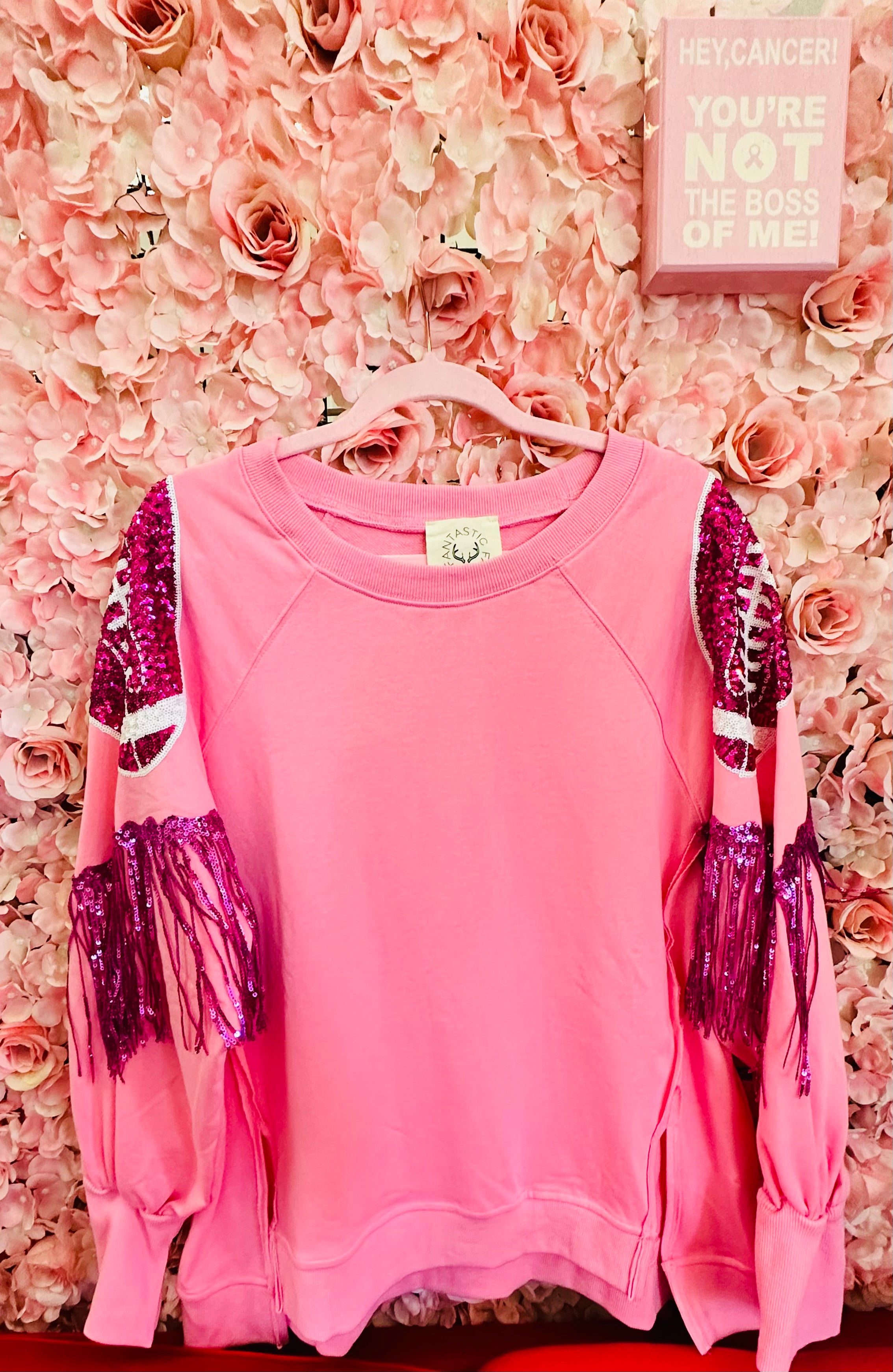 Pink Sequin Football Game Day Shirt