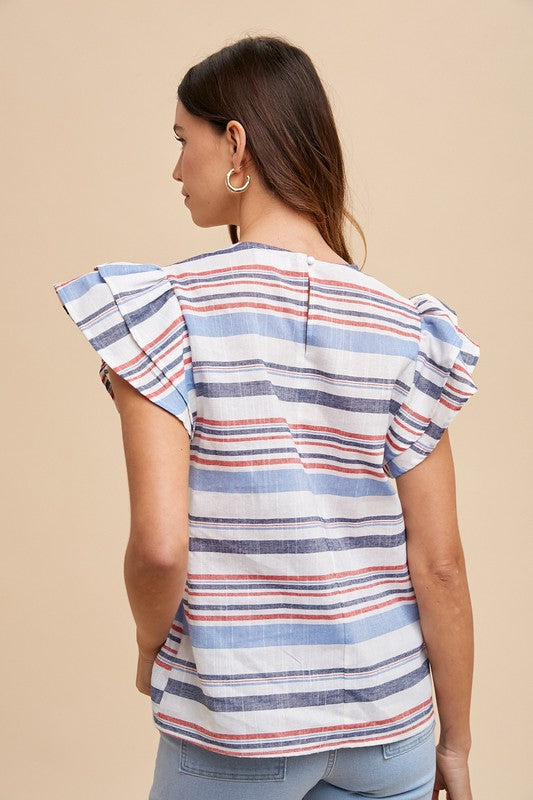 Stars & Stripes Ruffle Sleeve Top