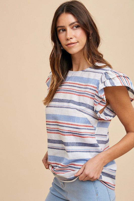 Stars & Stripes Ruffle Sleeve Top