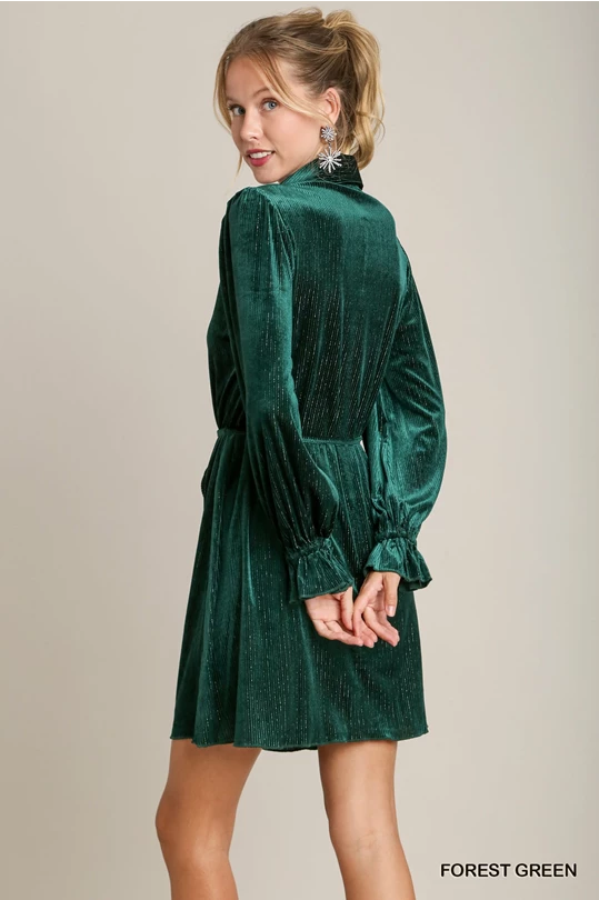 Textured Velvet Mini Dress with Belt and Merrow Stitch Detail