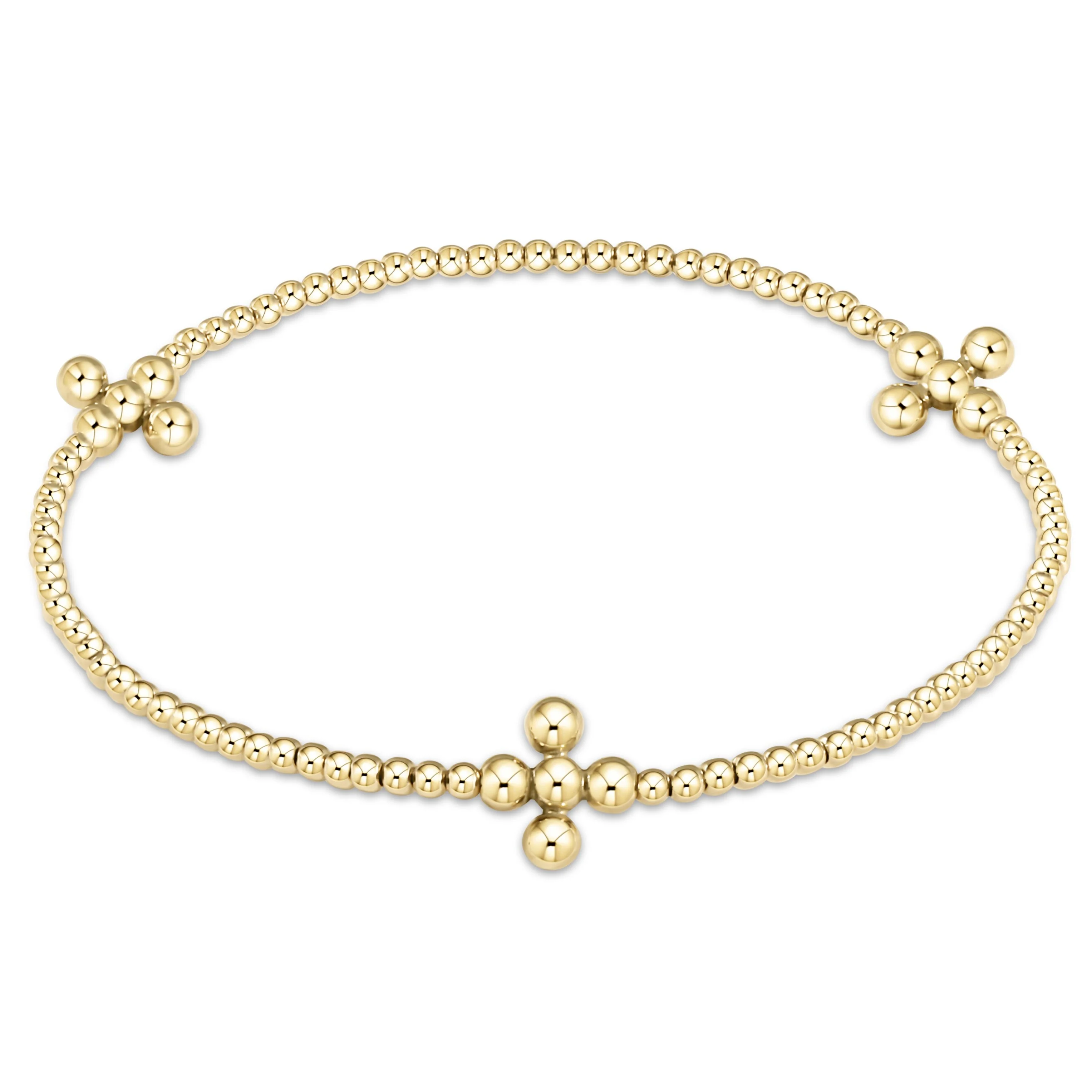 beaded 3mm gold signature cross 2mm gold bracelet